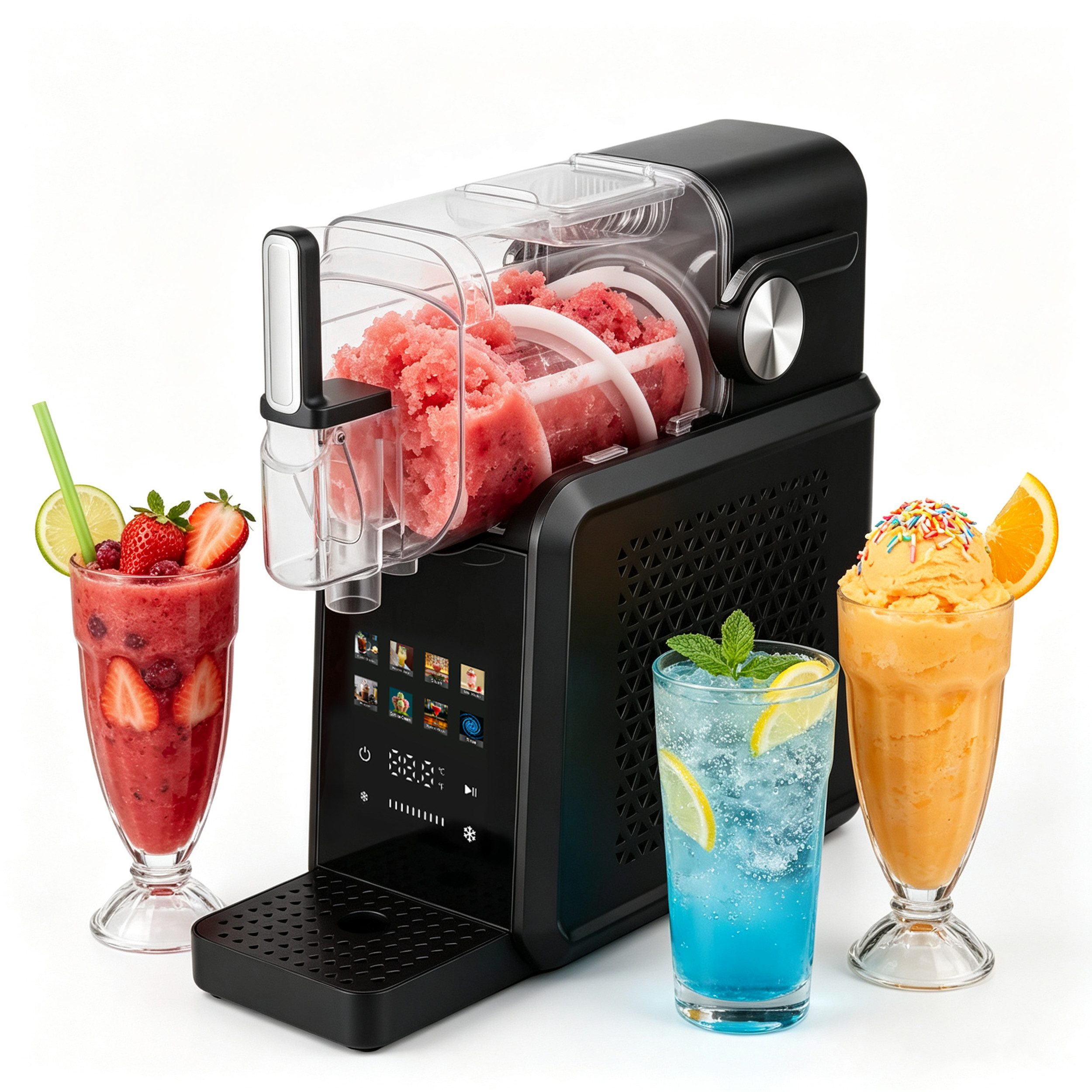 Vankel Slush-Eismaschine 8-in-1 Slushmaker, Ohne Eis Benötigt, Selbstreinigung, Eismaschine, 1,8 l, 200 W, 10 Konsistenzstufen für Slush, Milchshake, Frappé, Softeis