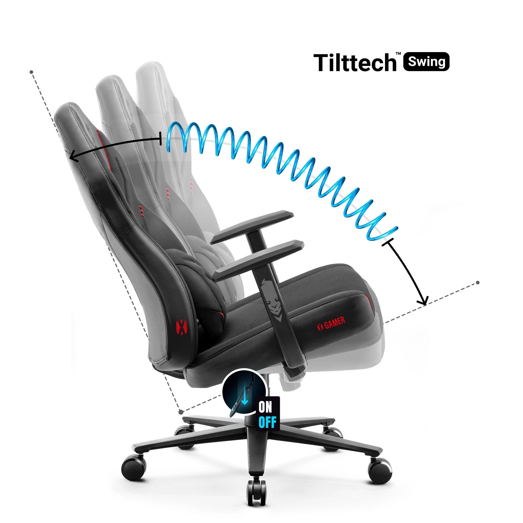 DIABLO CHAIRS Gaming-Stuhl X-Gamer 2.0 Stoff HDS Kunstleder ergonomisch Kopfstütze (Stoff HDS Kunstleder, Kaltschaum, Racing-Design), Lendenkissen Wippfunktion Metallbasis 130kg