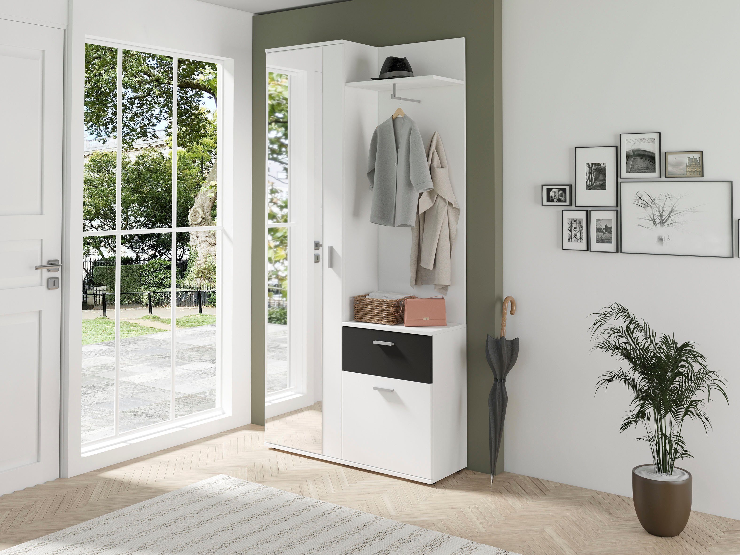 byLIVING Kompaktgarderobe Jakob mit cm 97 Artisan Breite Spiegel Ablage, großem und Eiche/weiß