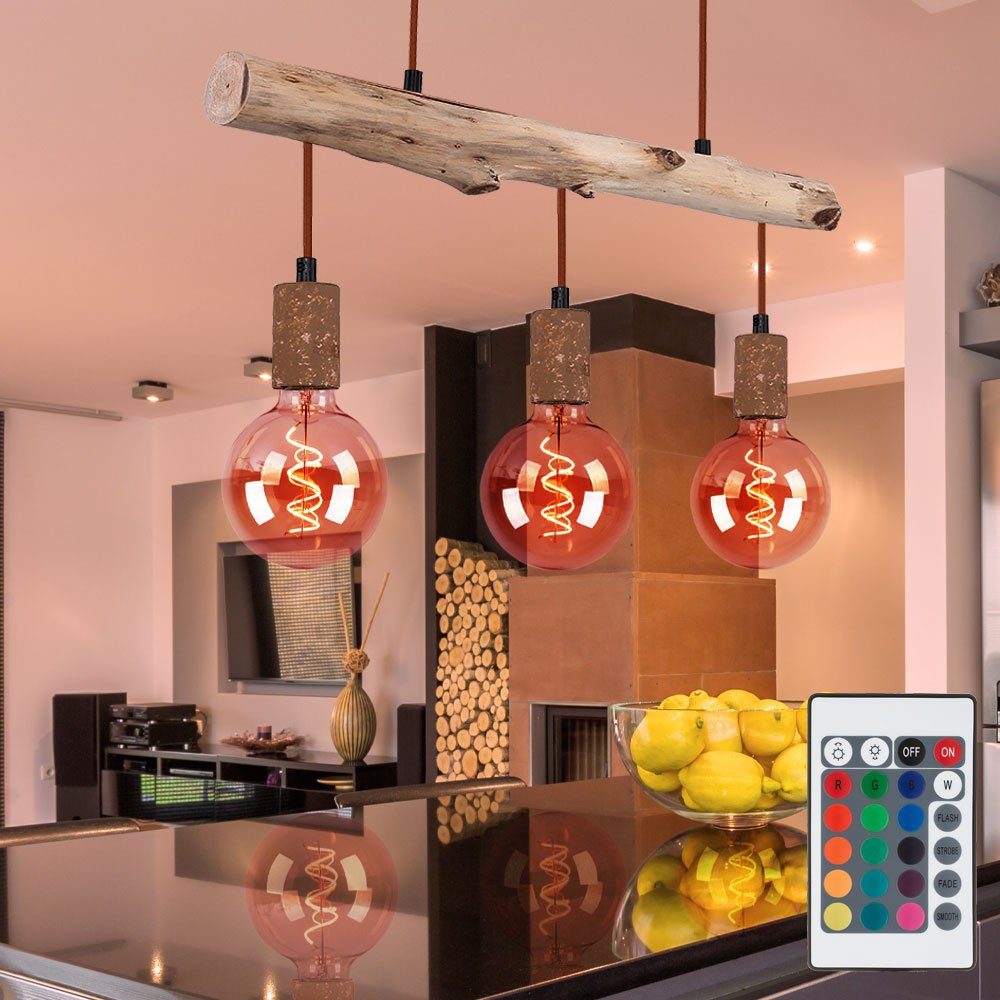 etc-shop LED Pendelleuchte, Leuchtmittel inklusive, Warmweiß, Farbwechsel, Vintage Decken Hänge Leuchte Fernbedienung Holz rost Lampe | Pendelleuchten