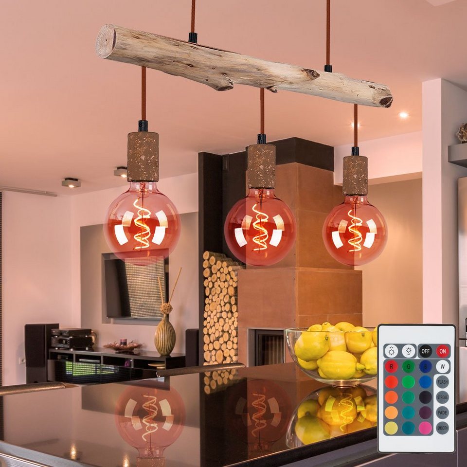 etc-shop LED Pendelleuchte, Leuchtmittel inklusive, Warmweiß, Farbwechsel,  Vintage Decken Hänge Leuchte Fernbedienung Holz rost Lampe