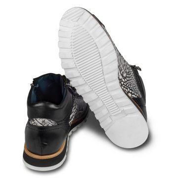 Lorenzi Herren Leder-Sneaker schwarz/weiß, knöchelhoch, raffinierte Prägung Sneaker Handgefertig in Italien
