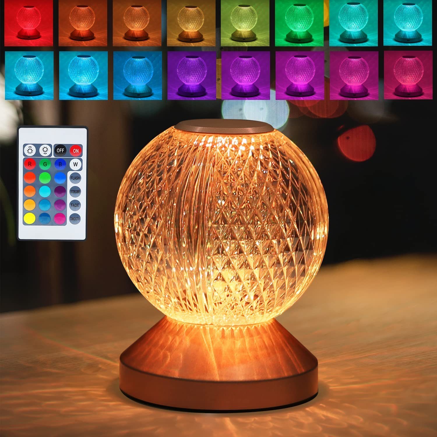 Farbwechsel, Wireless Dimmbar Esszimmer Kristall für integriert, Weihnachtsgeschenke, LED Nachttischlampe Touch Tischleuchte Nettlife RGB Wohnzimmer Schlafzimmer fest LED