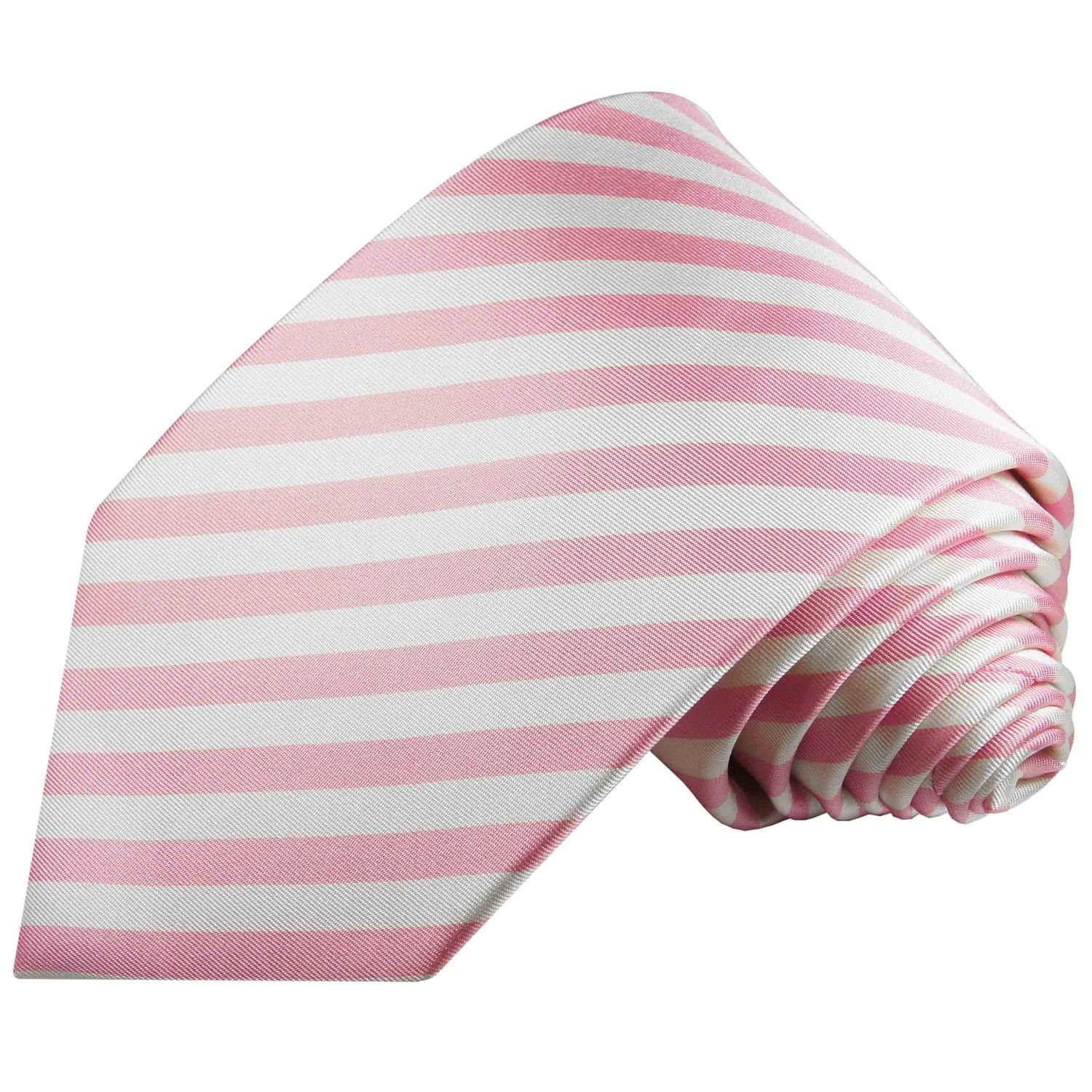 (Set, Seidenkrawatte Tuch Breit 100% Krawatte gestreift (8cm), Paul mit Seide Krawatte weiß pink Herren Malone 127 Einstecktuch) 2-St., mit modern