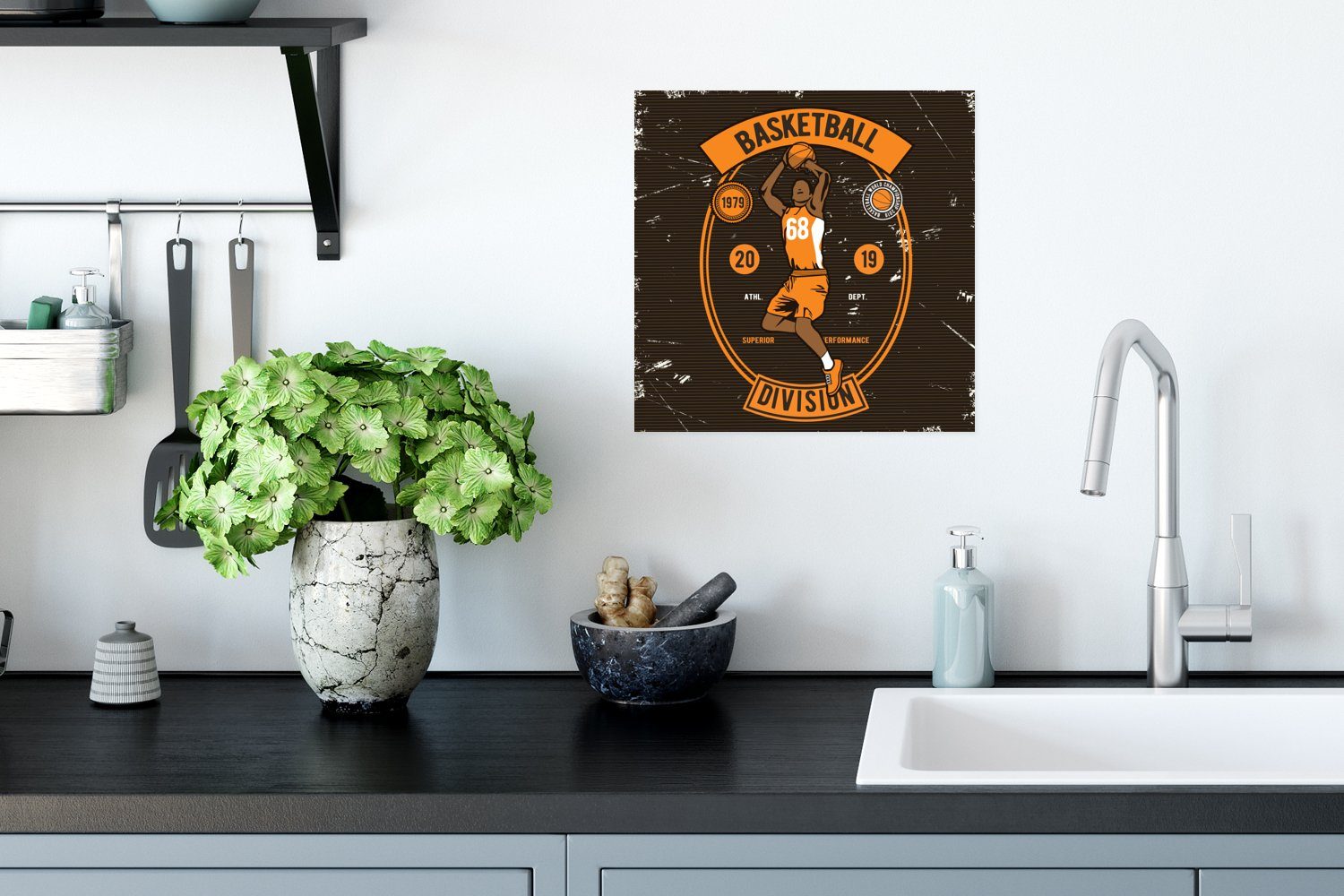 - Wandposter Wohnzimmer, St), Basketball Vintage Wandbild, Orange, Rahmen Poster, Ohne (1 Sport Poster - MuchoWow Mancave - für -