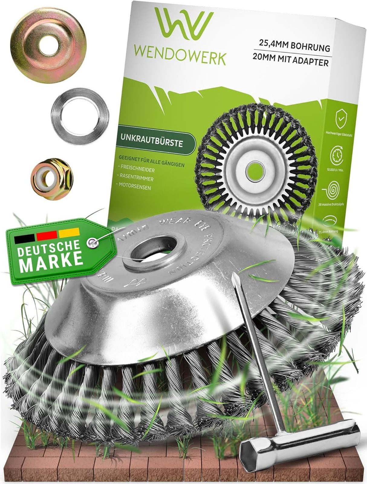 WENDOWERK Reinigungsbürste Profi Unkrautbürste für Freischneider 25,4mm Wildkrautbürste Zubehör