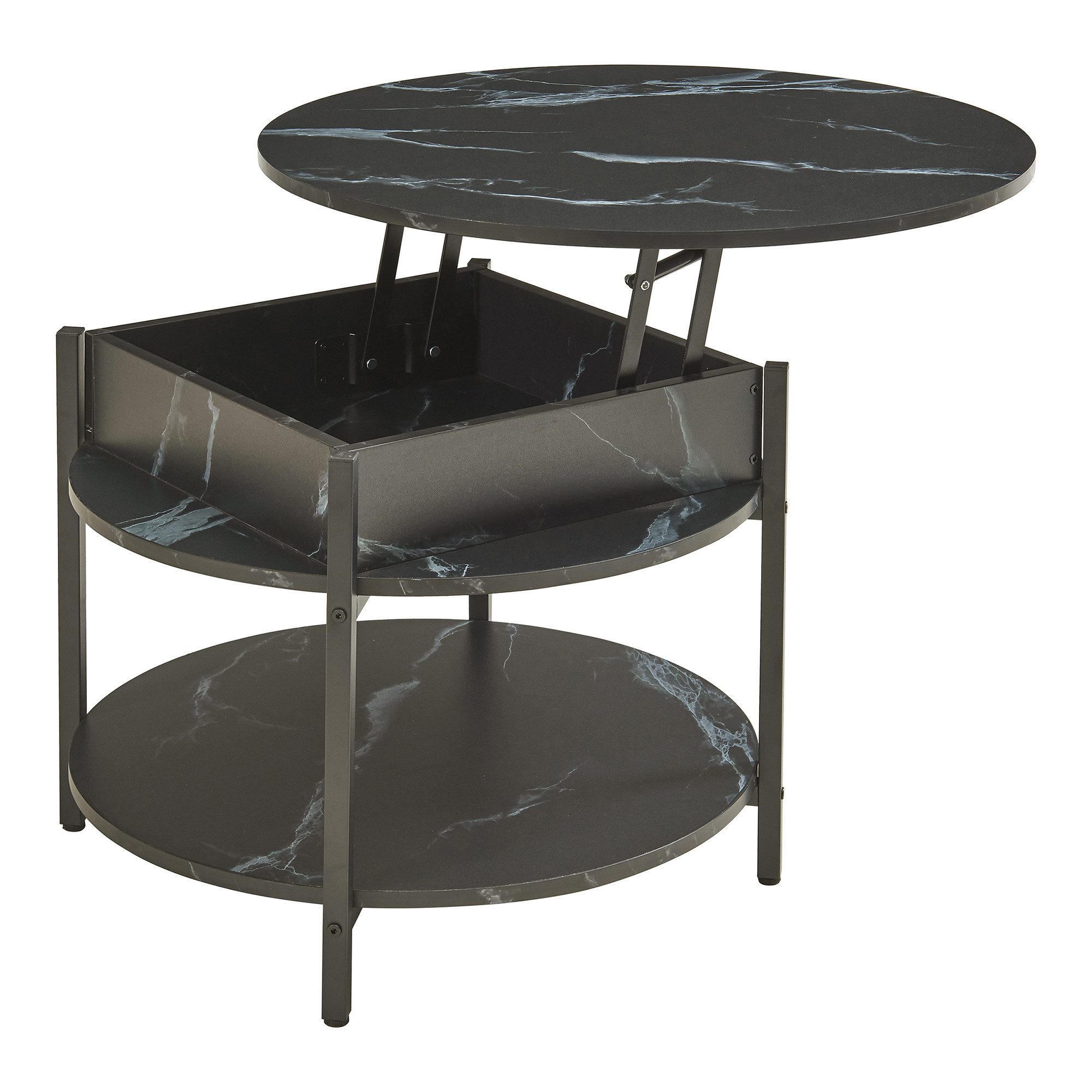 en.casa Couchtisch, »Kandas« mit Hebeplatte rund 70 x 49 cm Marmoroptik, sc günstig online kaufen