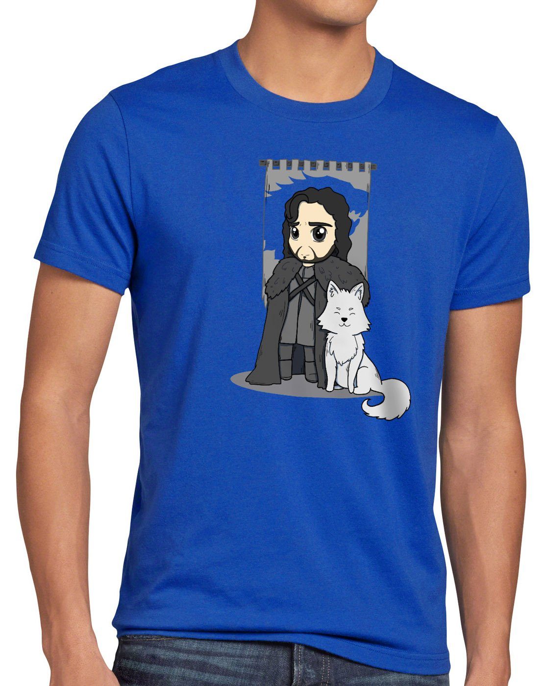 style3 Print-Shirt Herren T-Shirt Jon der chibi blau Schnee nachtwache kommandant lord snow