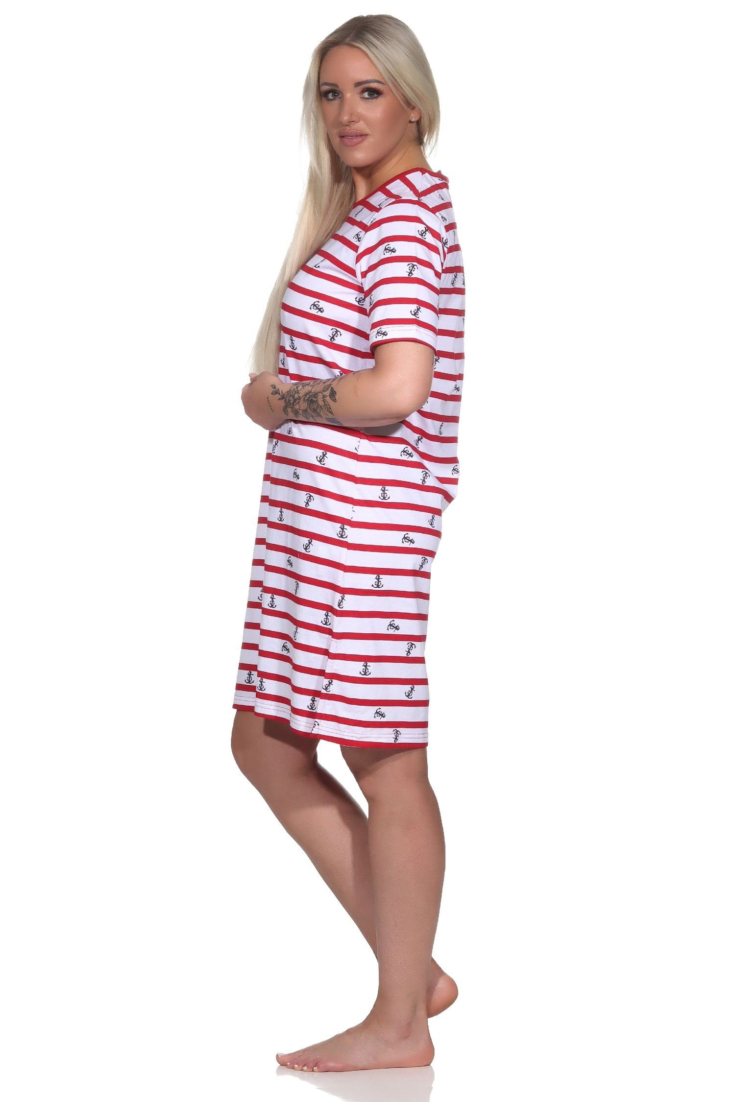 maritimer Nachthemd Damen in Nachthemd Optik - kurzarm auch Übergrössen in Normann rot