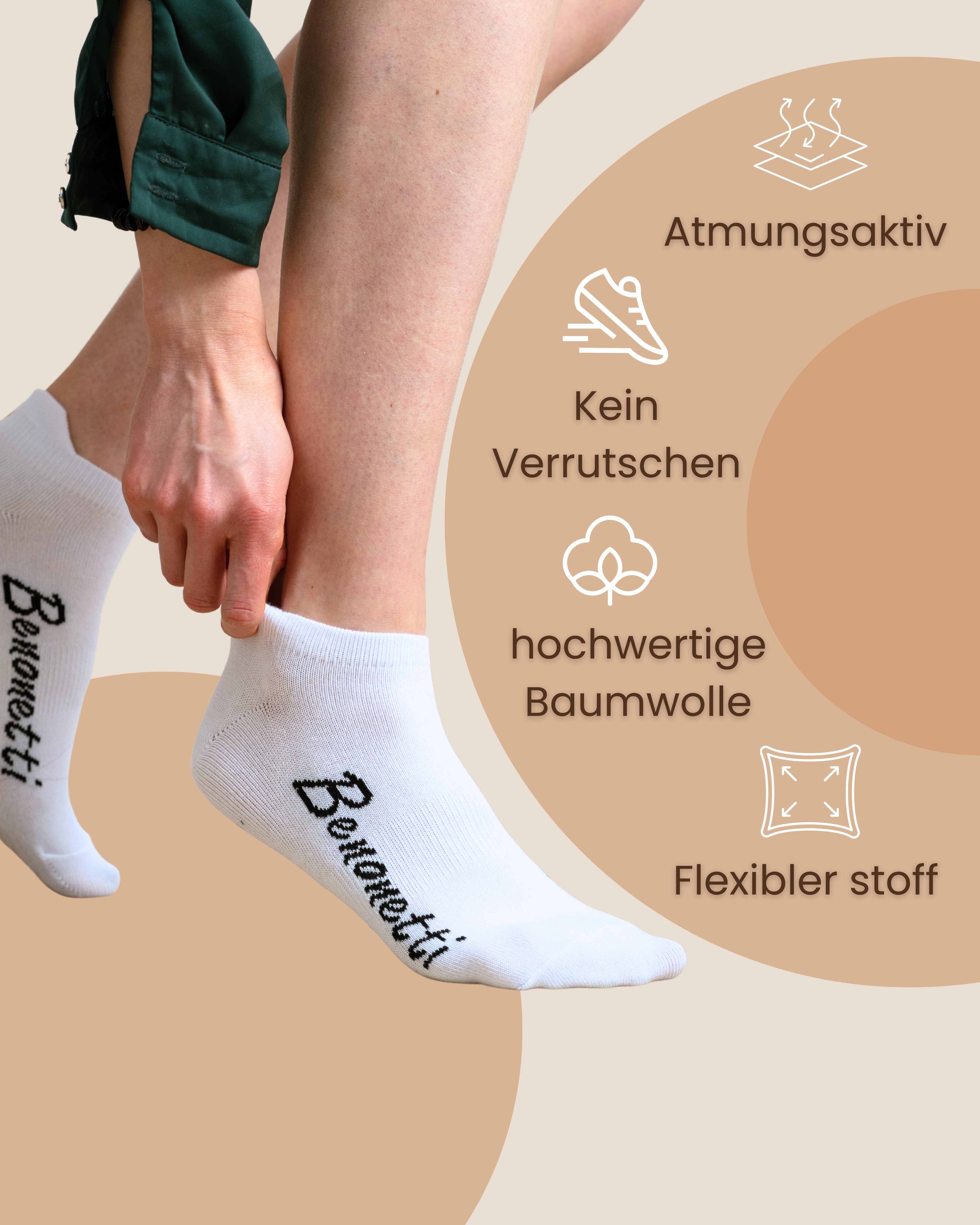 Benonetti Sneakersocken Damen & Herren aus Baumwolle – kurze Socken mit Fersenschutz (Packung, 3-Paar)