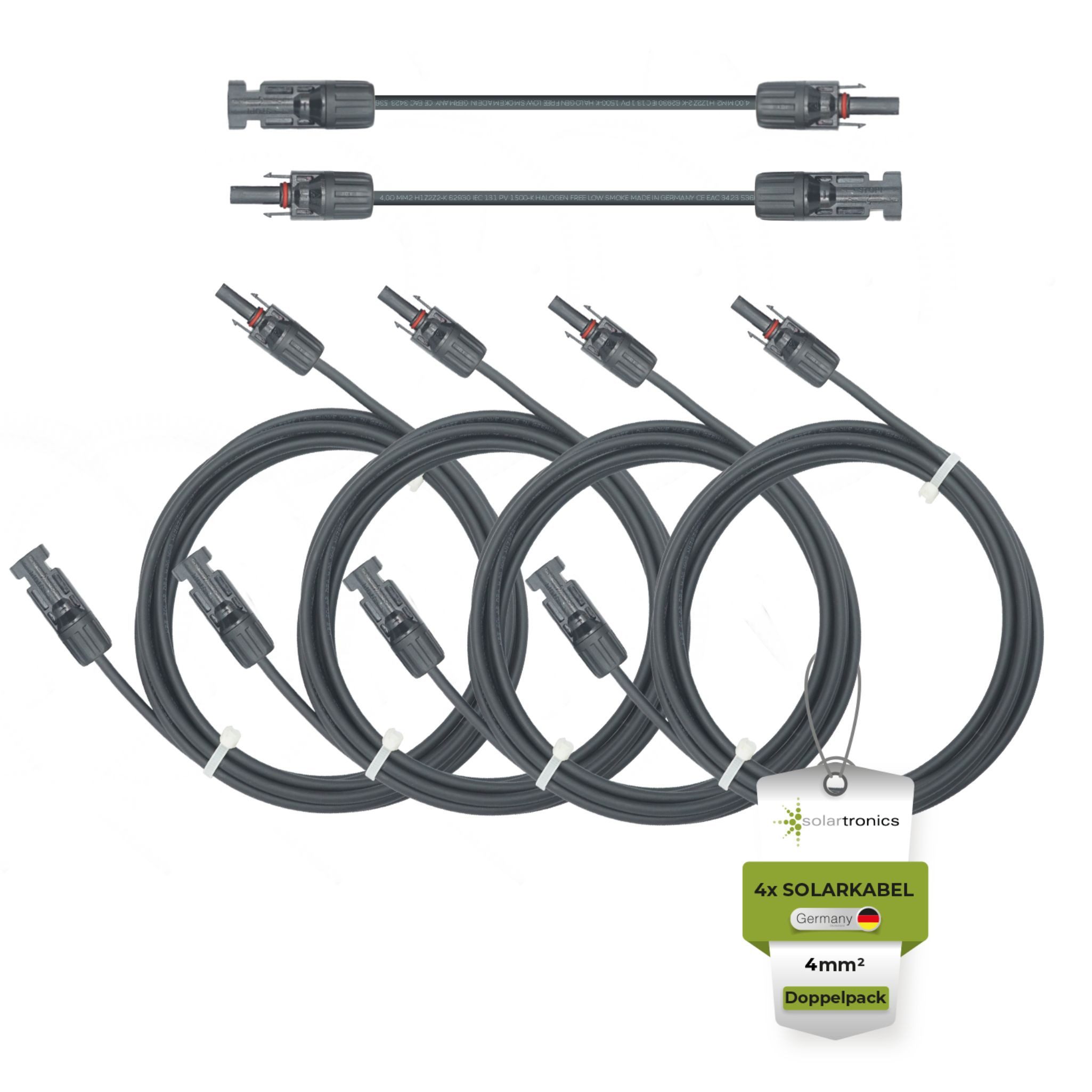 solartronics Solarmodul Doppelpack Solarkabel 4mm² mit Solarstecker, Schwarz