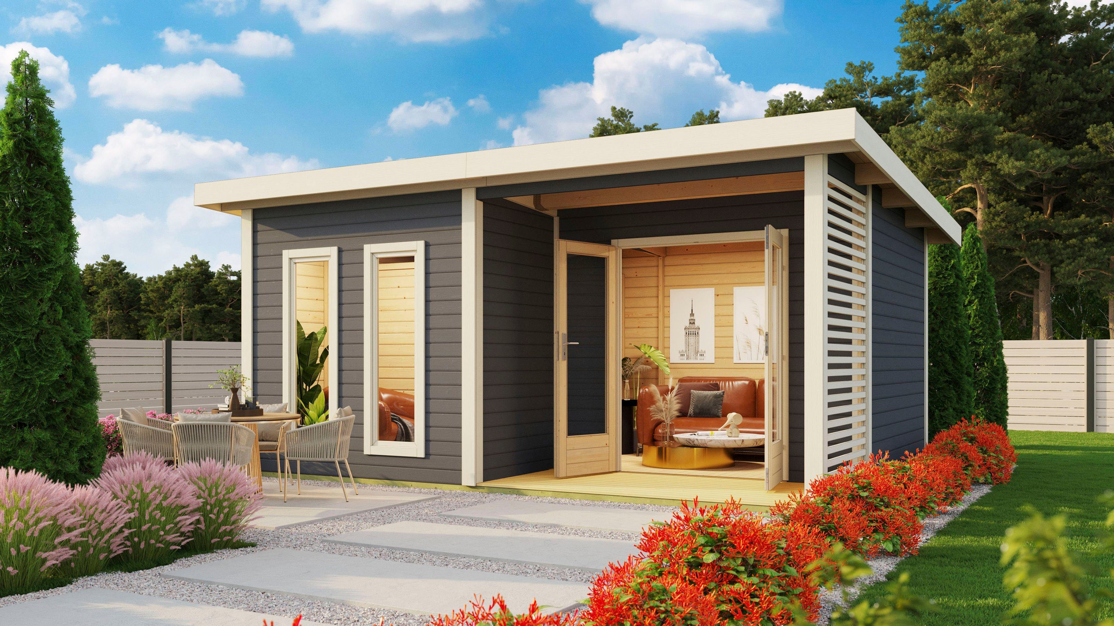 KONIFERA Saunahaus Maiko 5 SET B, BxTxH: 490 x 368 x 231 cm, 38 mm, Ofen 9 kW Bio externe Strg easy
