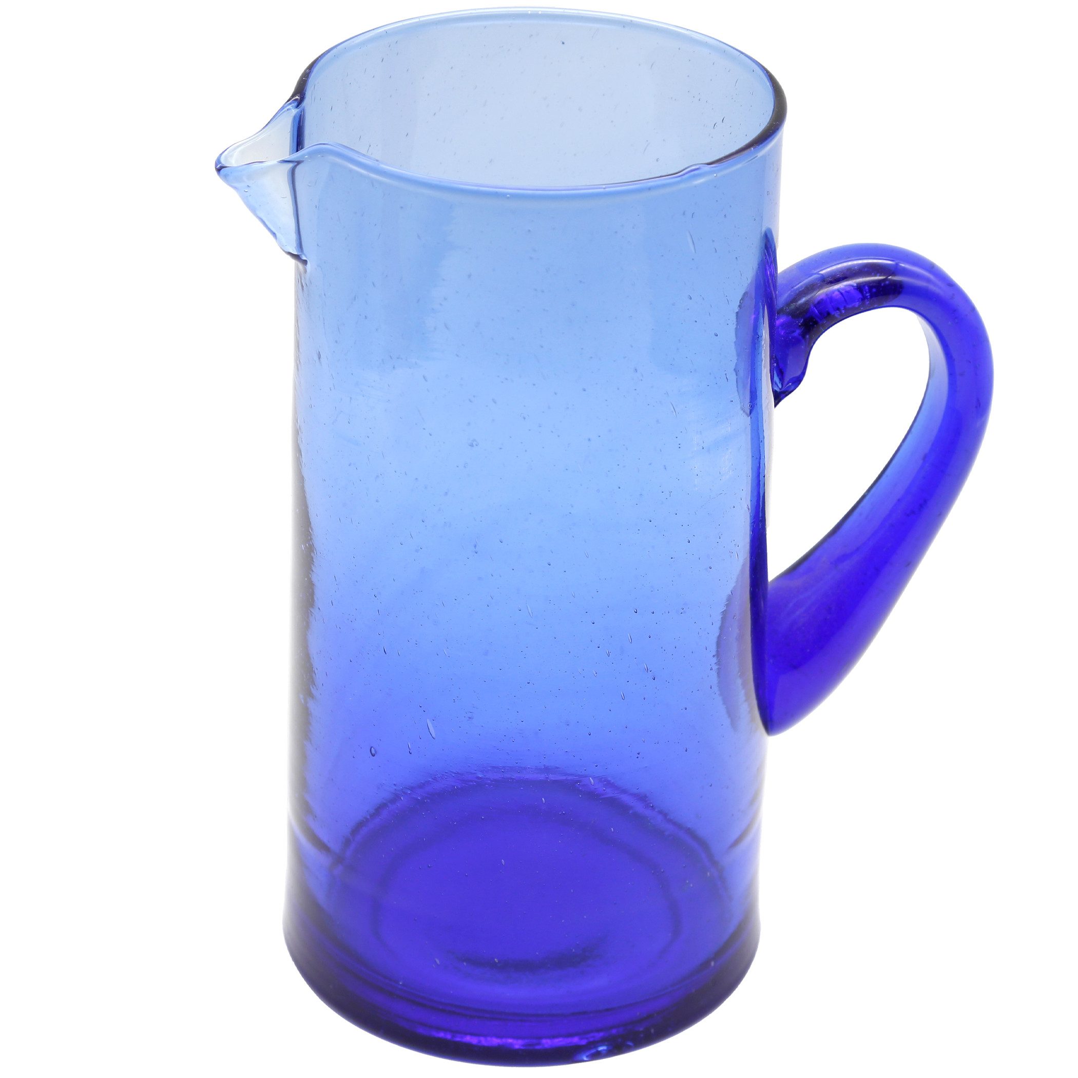 Casa Moro Karaffe Glaskaraffe 1 Liter Wasserkaraffe Blau mit Henkel Mundgeblasen, Mundgeblasen aus aufbereitetem Glas mit feinen Lufteinschlüssen
