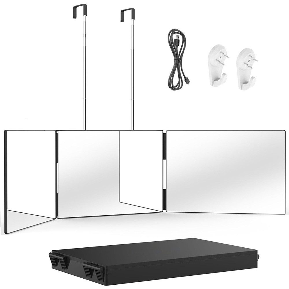 TUWENA Schminkspiegel 360°-Schminkspiegel, dreifach klappbarer Spiegel mit LED-Beleuchtung, Dreifach gefaltet