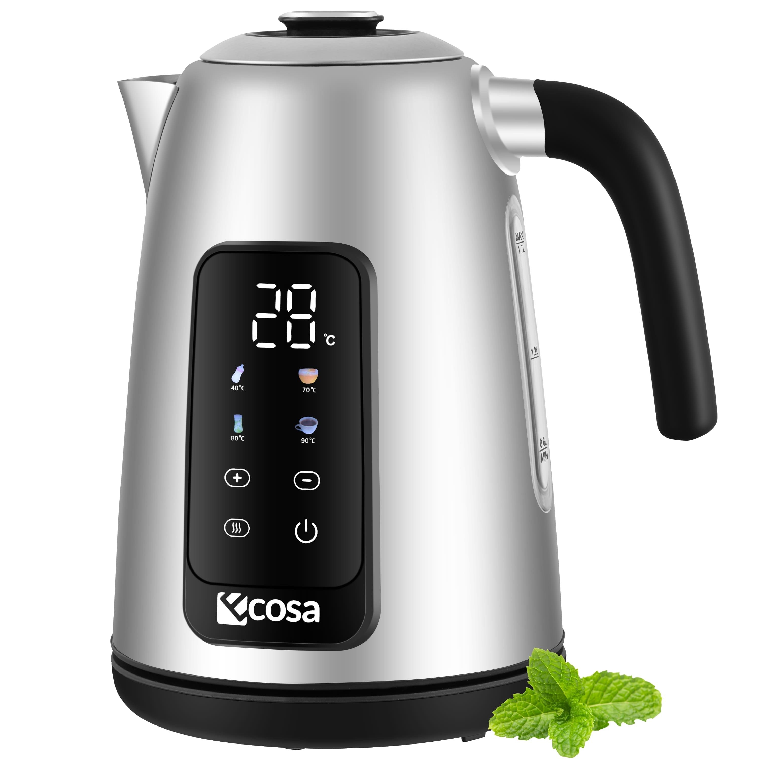 ecosa Wasserkocher EO-630, 1.7 l, 2200 W, Großes digitales Farb-Touchdisplay mit Sensortasten