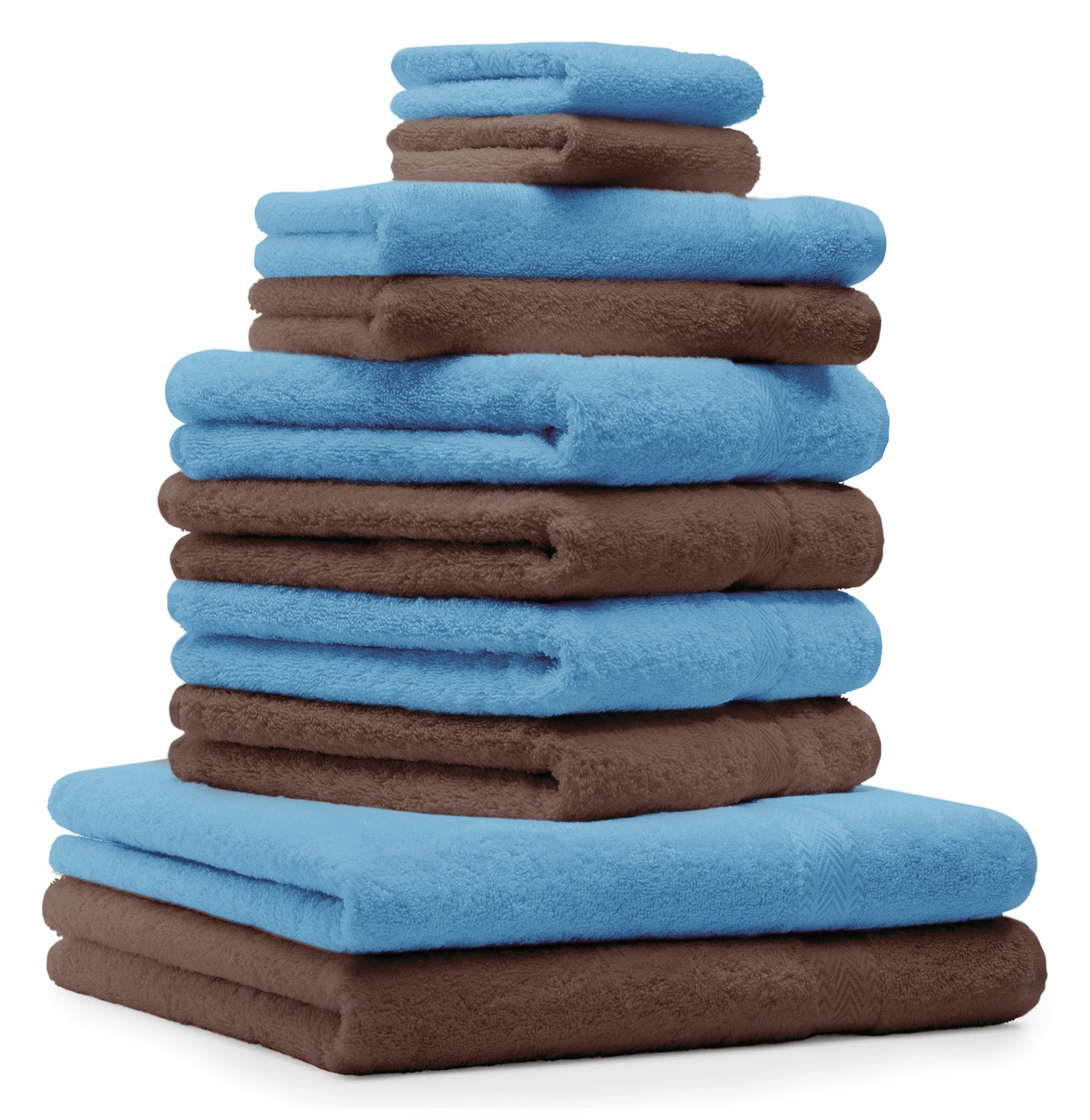 Betz Handtuch Set 10-TLG. Handtuch-Set Premium Farbe Hellblau & Nussbraun, Baumwolle, (10-tlg)