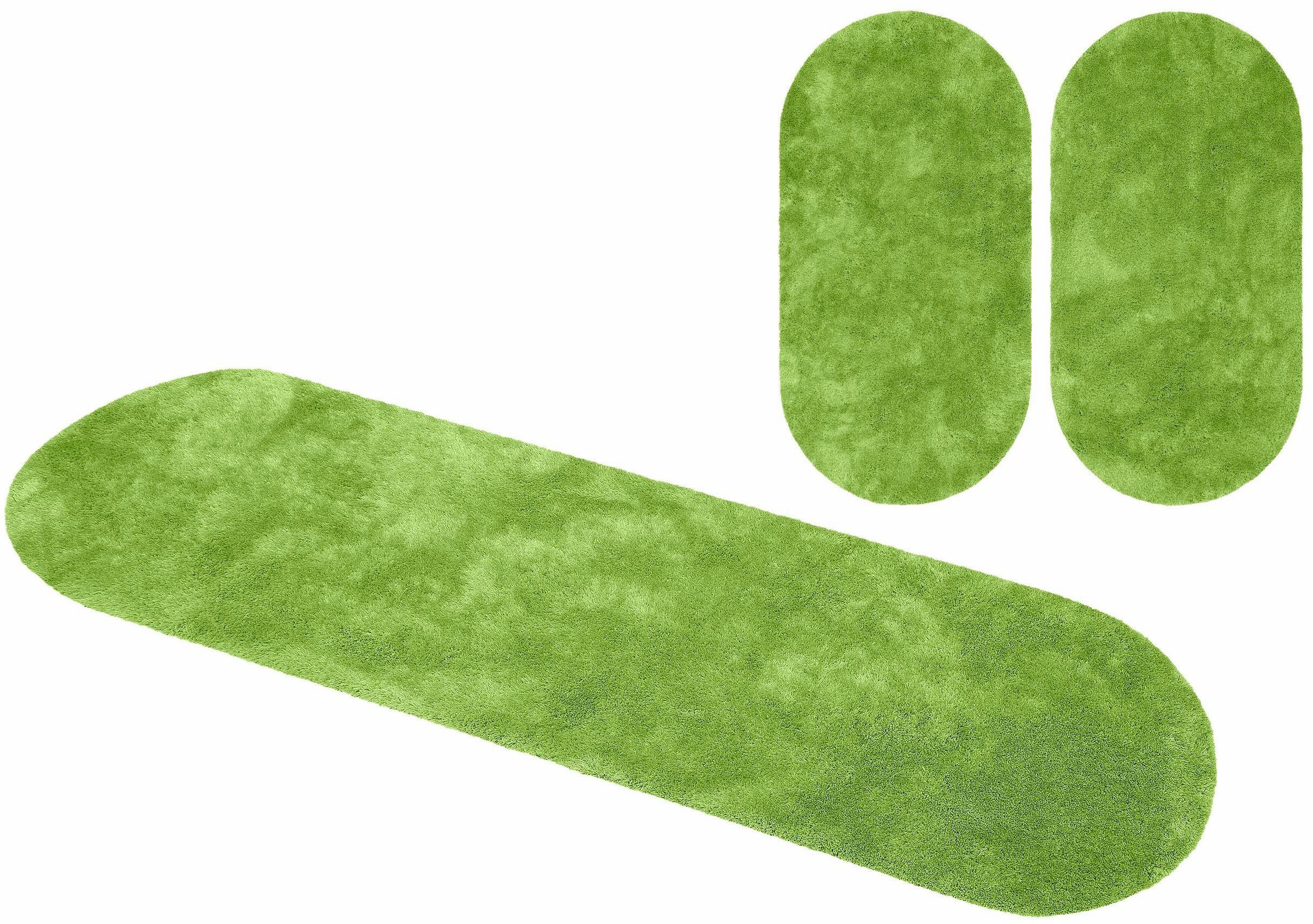 Hochflor-Bettumrandung Dana Teppich Bruno Banani, Höhe 30 mm, (3-tlg), unifarben, Mikrofaser, pflegeleicht, Bettvorleger, Schlafzimmer olivgrün