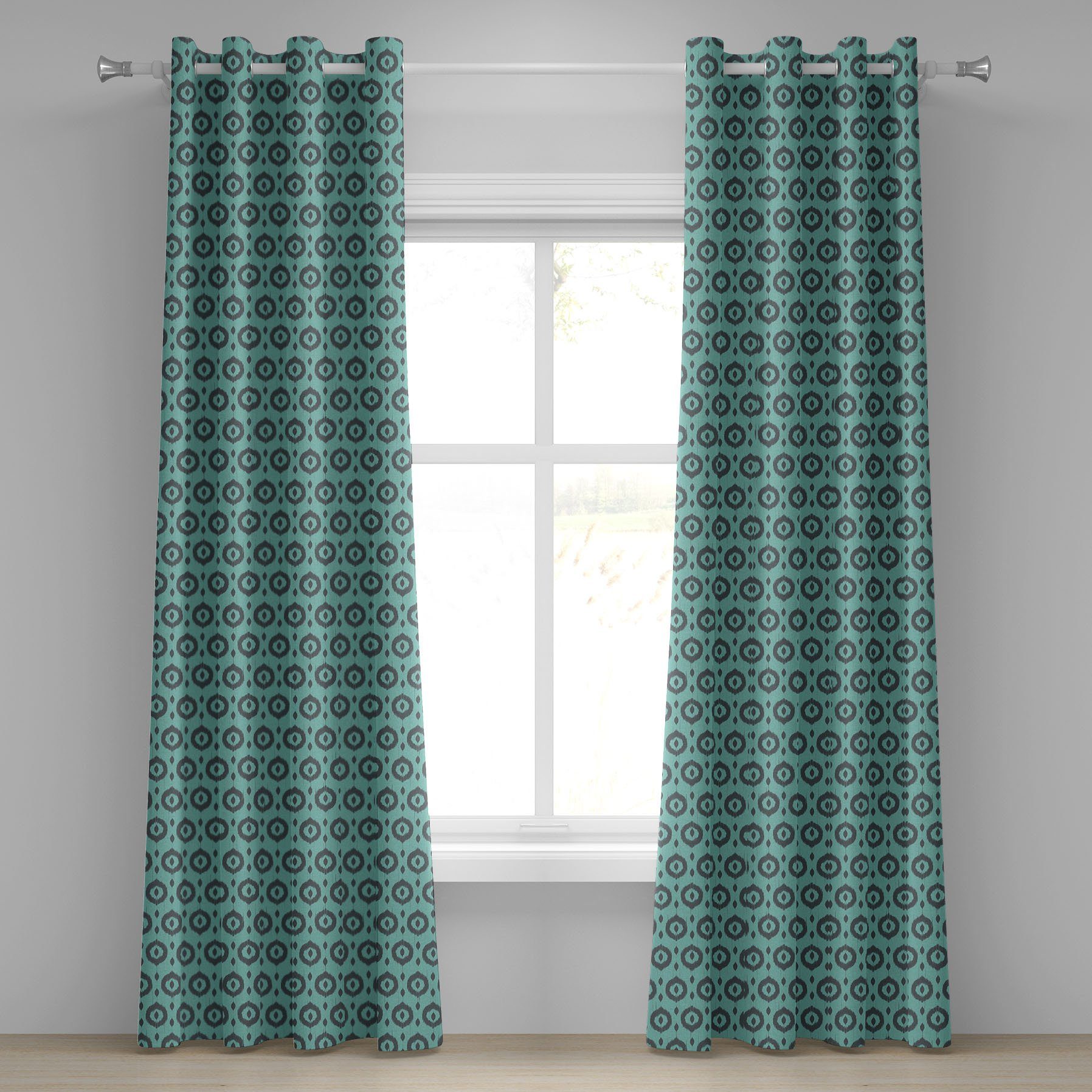 Gardine Dekorative 2-Panel-Fenstervorhänge für Schlafzimmer Wohnzimmer, Abakuhaus, Ikat traditionelle Punkte