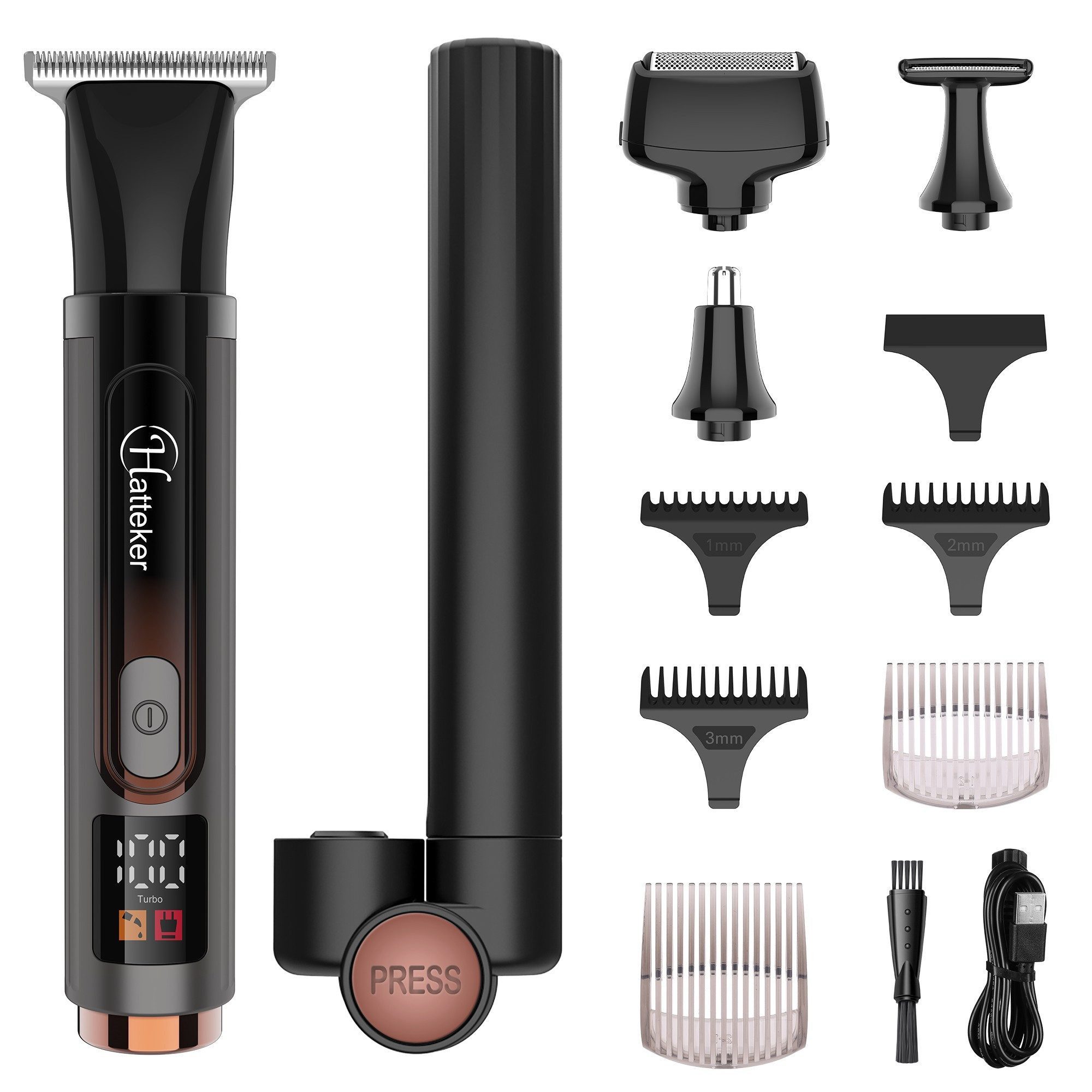 HATTEKER Körperrasierer HT-6198, Bartschneider Rasierer Nasenhaartrimmer, 4-in-1-Set