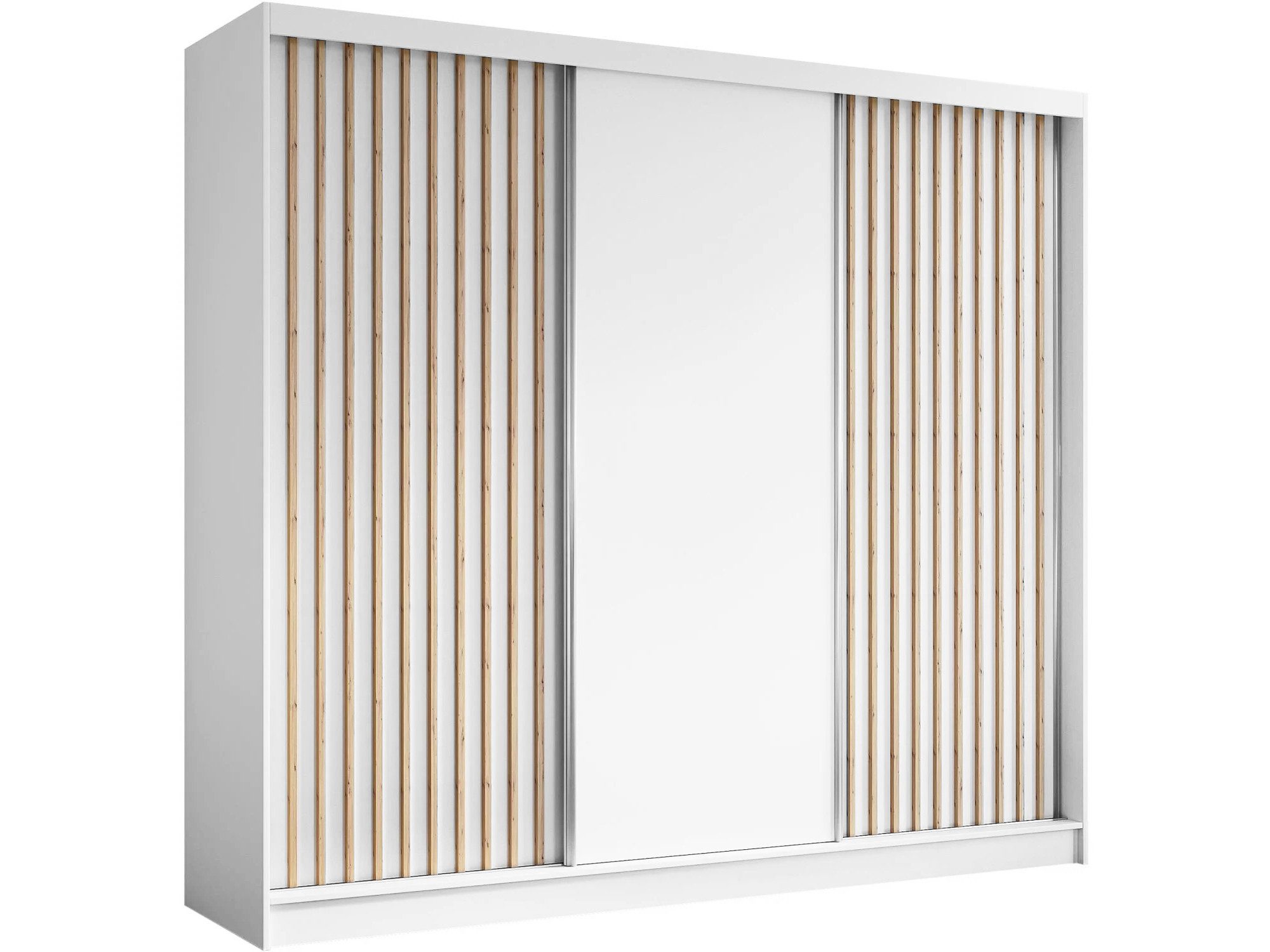 Beautysofa Kleiderschrank Moderner stilvoller eleganter Kleiderschrank mit Schiebetür HELIOS (Moderner Schwebetürenschrank mit Lamellen, Kleiderschrank) In verschiedenen Breiten erhältlich