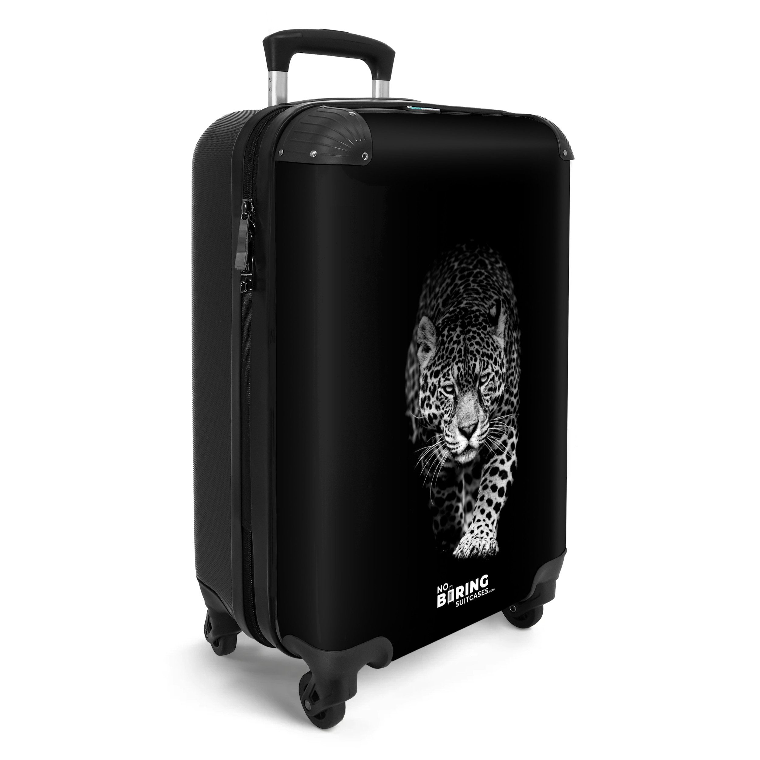 NoBoringSuitcases.com© Hartschalen-Trolley Leopard - Tiere - Schwarz 55x35x20cm, Reisetasche mit Rollen, Koffer Handgepäck Flugzeug – Bild 2 von 5