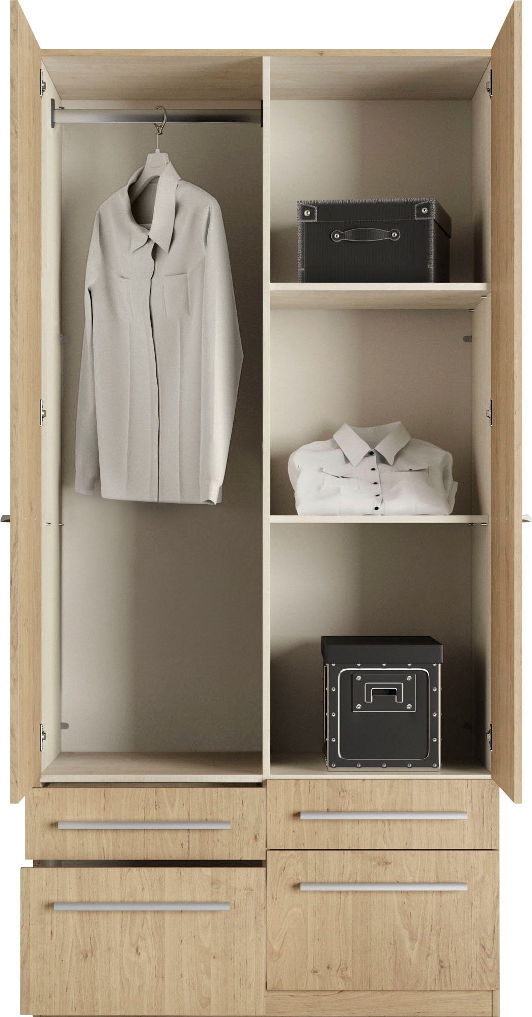 priess Kleiderschrank Schrank Garderobe Wäscheschrank Barcelona in 5 Breiten viel Stauraum, geräumige Schubkästen, mit Spiegel, MADE IN GERMANY – Bild 4 von 5