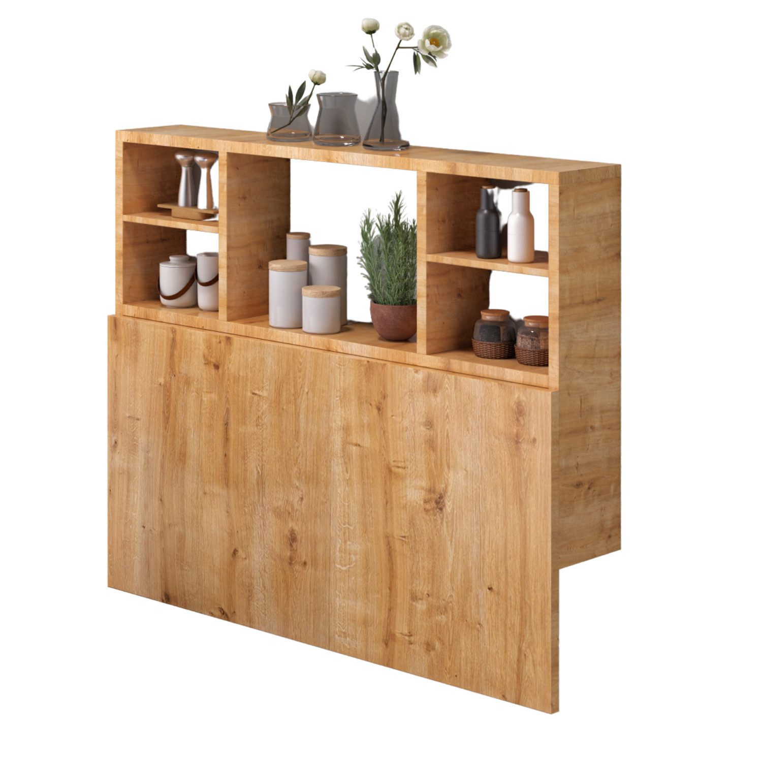 Moblix Klapptisch "KANI" mit Regalablagen, Schreibtisch, Wandtisch, Computer-, Bürotisch (Wandklapptisch, 90/50 cm), Wandmontierung