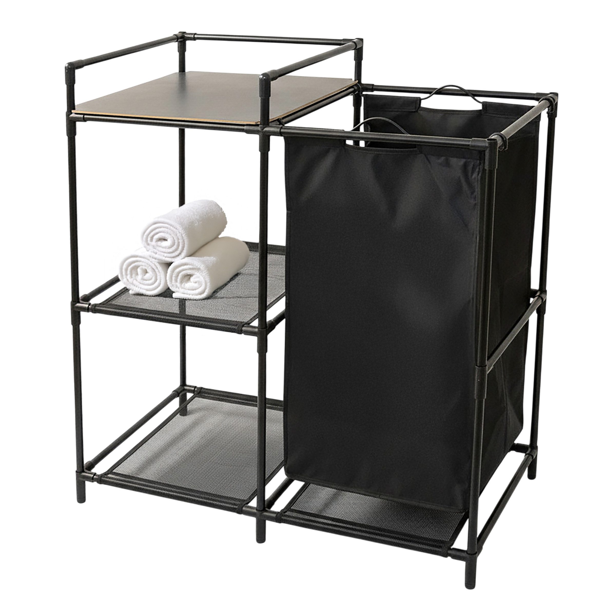 Spetebo Badregal Standregal schwarz mit integriertem Wäschekorb - 69 x 77 c günstig online kaufen