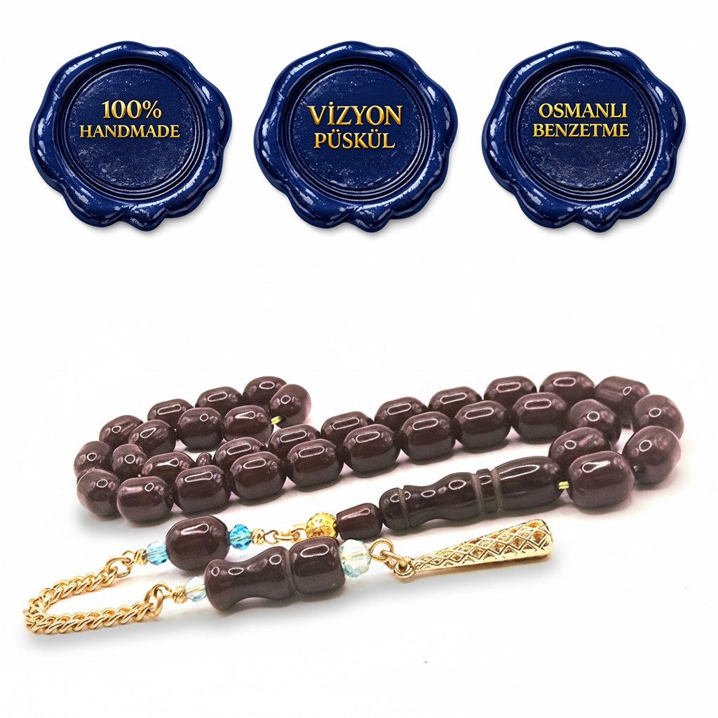 inter Armband Gebetskette Benzetme Cubuk Vizyon Püskül im Geschenkebeutel (Perlengröße: ca. 8,5 x 11,5 mm, Püskül Goldfarbig Dunkelrot), besonderer Anlass, Fesstag, Alltag, Damenschmuck, Herrenschmuck