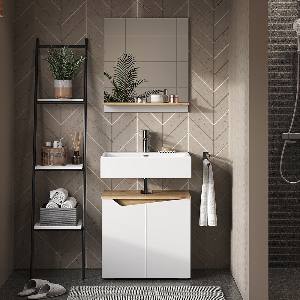 Vicco Badspiegel Marelle, Weiß/Artisan-Eiche, 60 x 67 cm mit Regal (1-St)