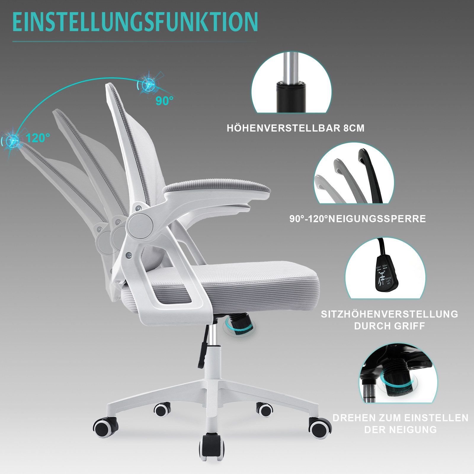Milacyee Bürostuhl Ergonomisch Bürostuhl Stuhl mit verstellbaren, gepolsterten Armlehnen
