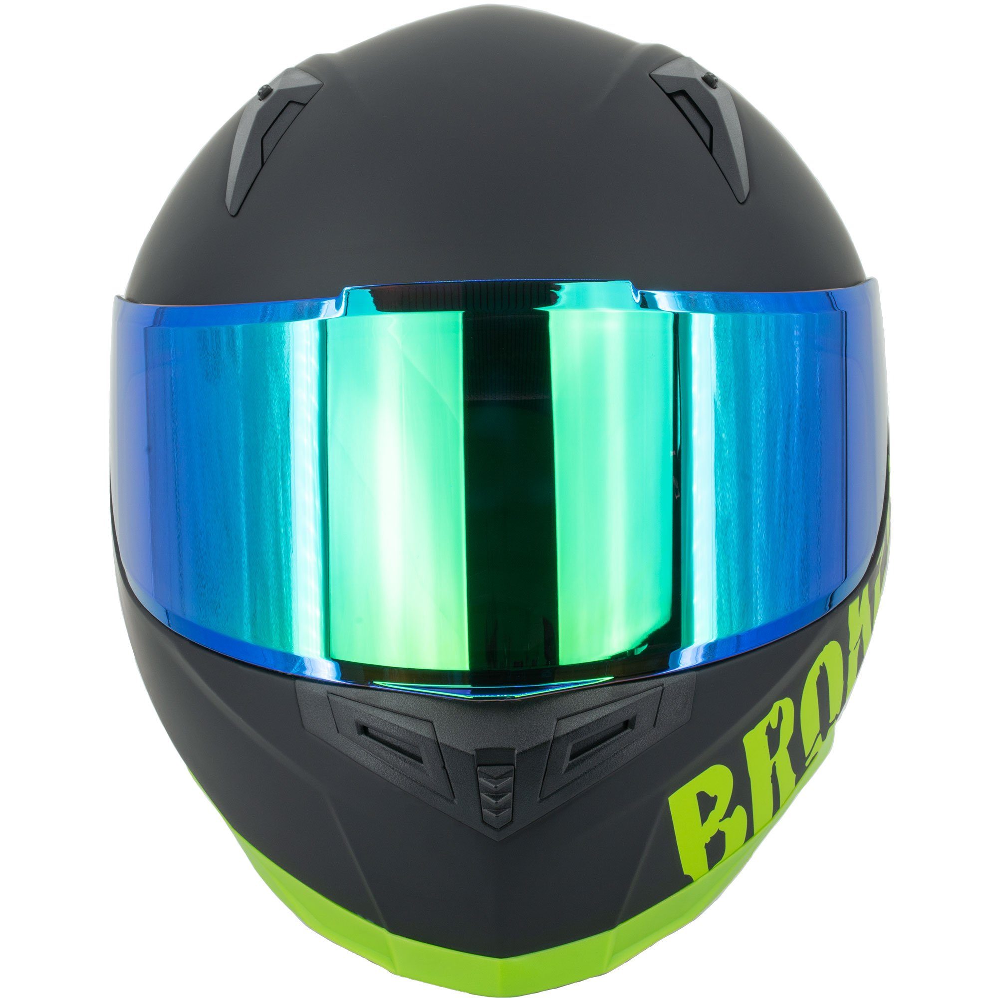 Motorradhelm BeProud Pro Grün (LIMITED EDITION, mit schwarzem, grün verspiegeltem und klarem Visier), inklusive 3 Visieren