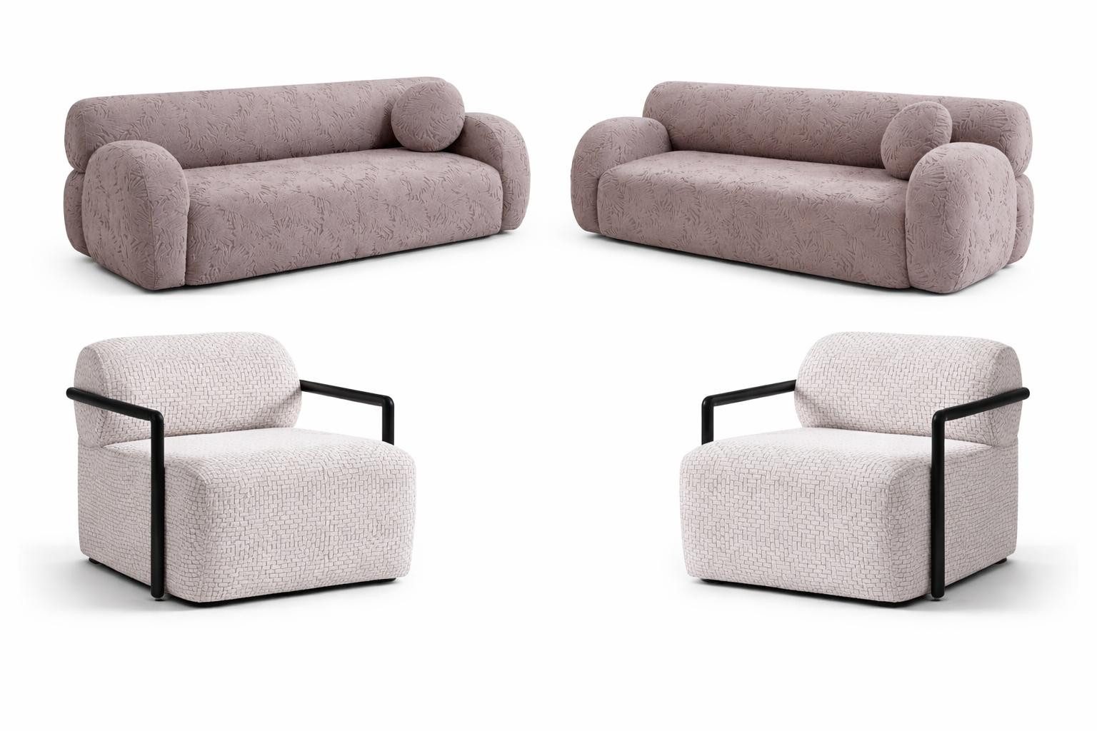 JVmoebel Polstergarnitur Wohnzimmer Set Modern Mehrfarbig Designer-Sofa Komfortabel Sessel, (4-tlg)