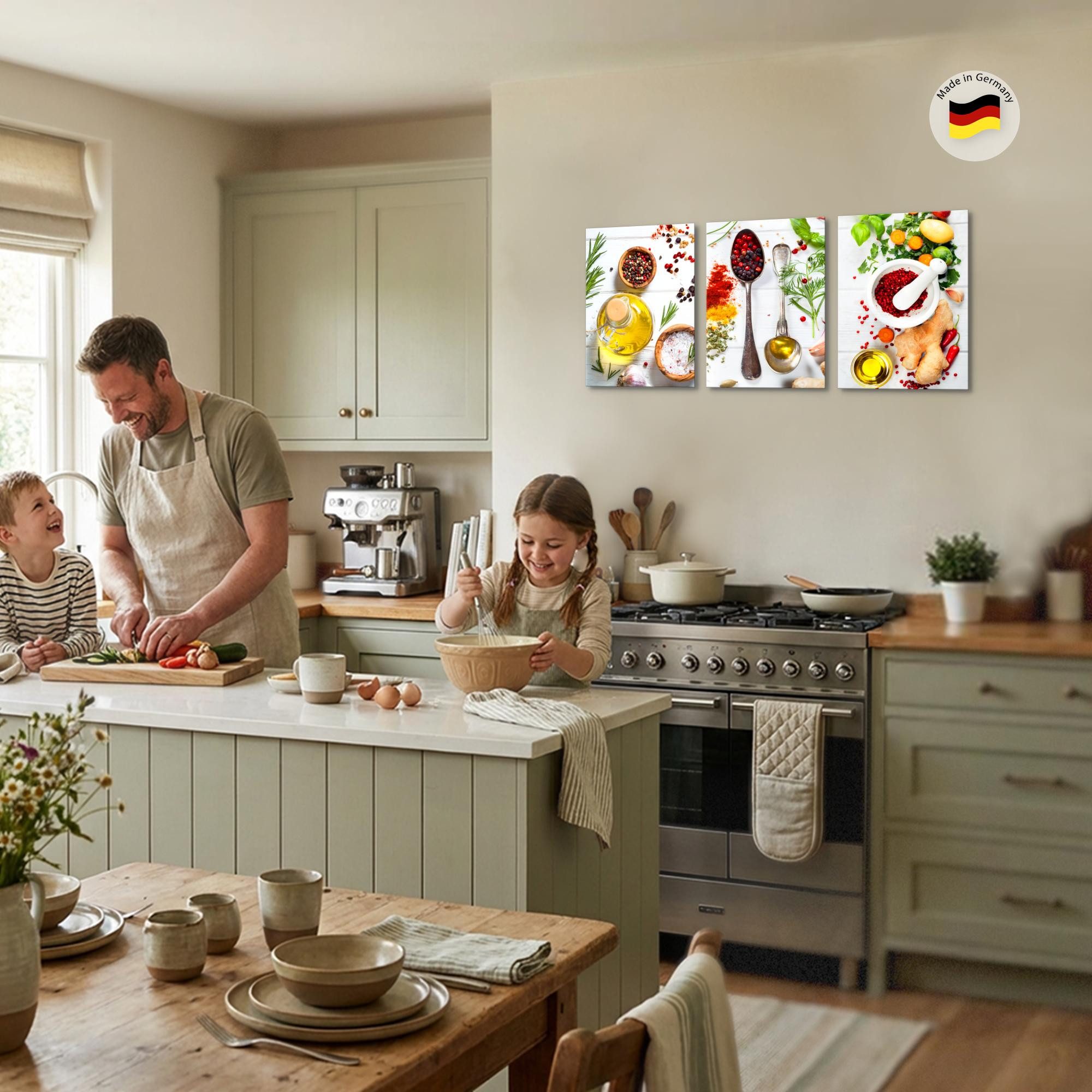Novart Wandbild Küche AUFHÄNGFERTIG Esszimmer Küchenbilder 3 Moderne Bilder Gewürze, 30 x 40 cm - 3 Bilder