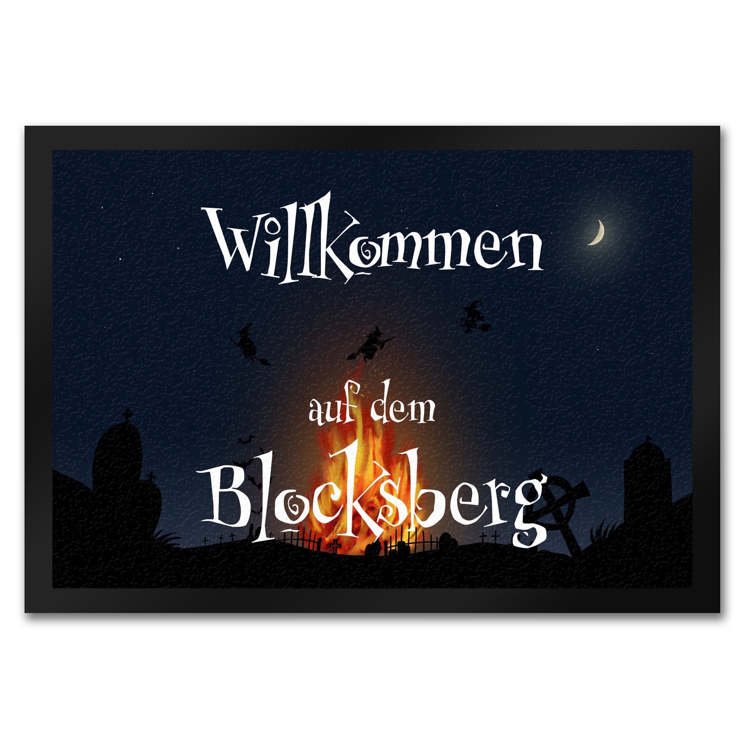 Fußmatte Fußmatte in 35x50 cm für Halloween mit Hexenfeuer und Spruch auf dem