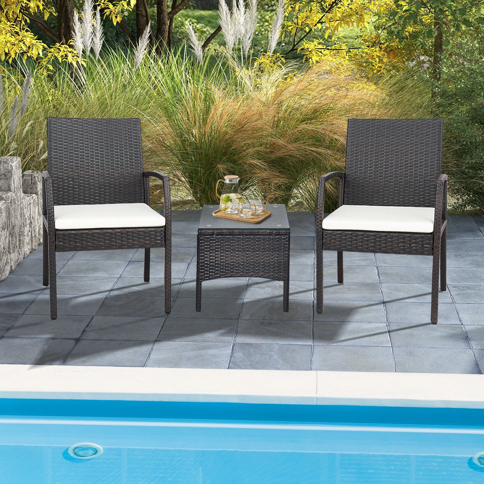 COSTWAY Gartenstuhl, 2er Set, Rattan, Akazie, günstig online kaufen