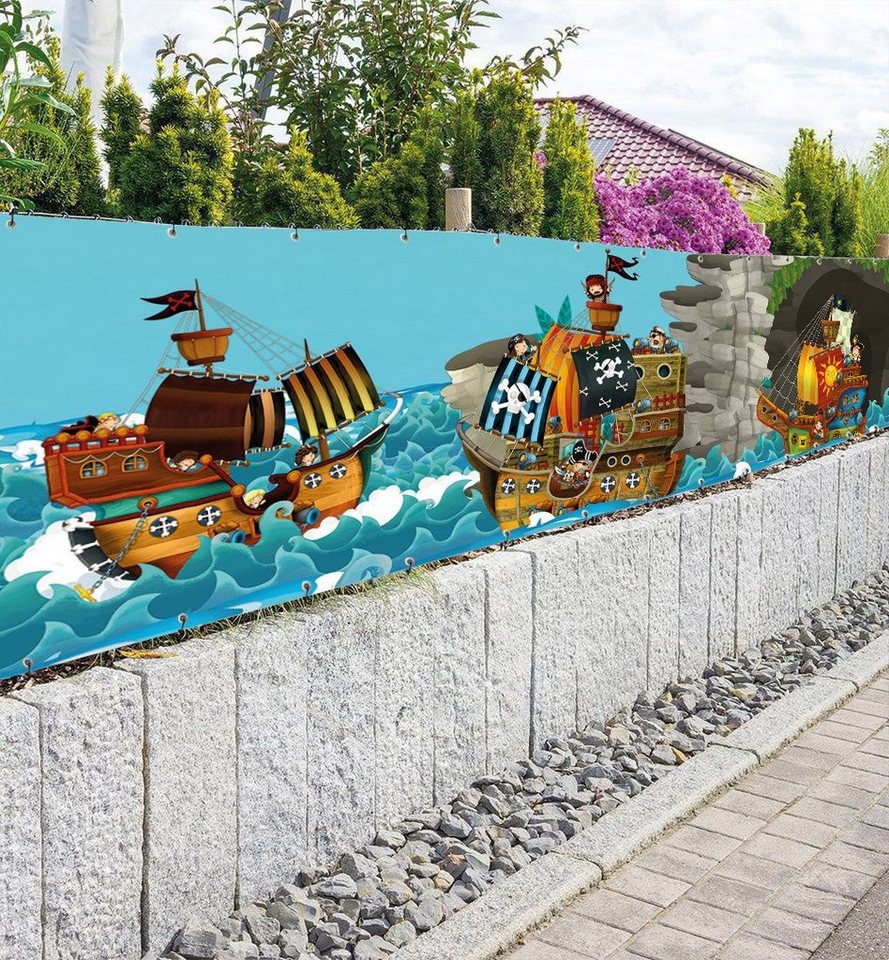 Thumbnail - MyMaxxi Sichtschutzzaunmatten Zaunbanner Piratenschiffe auf See Sichtschutz Garten Zaun, (Bambus grün)