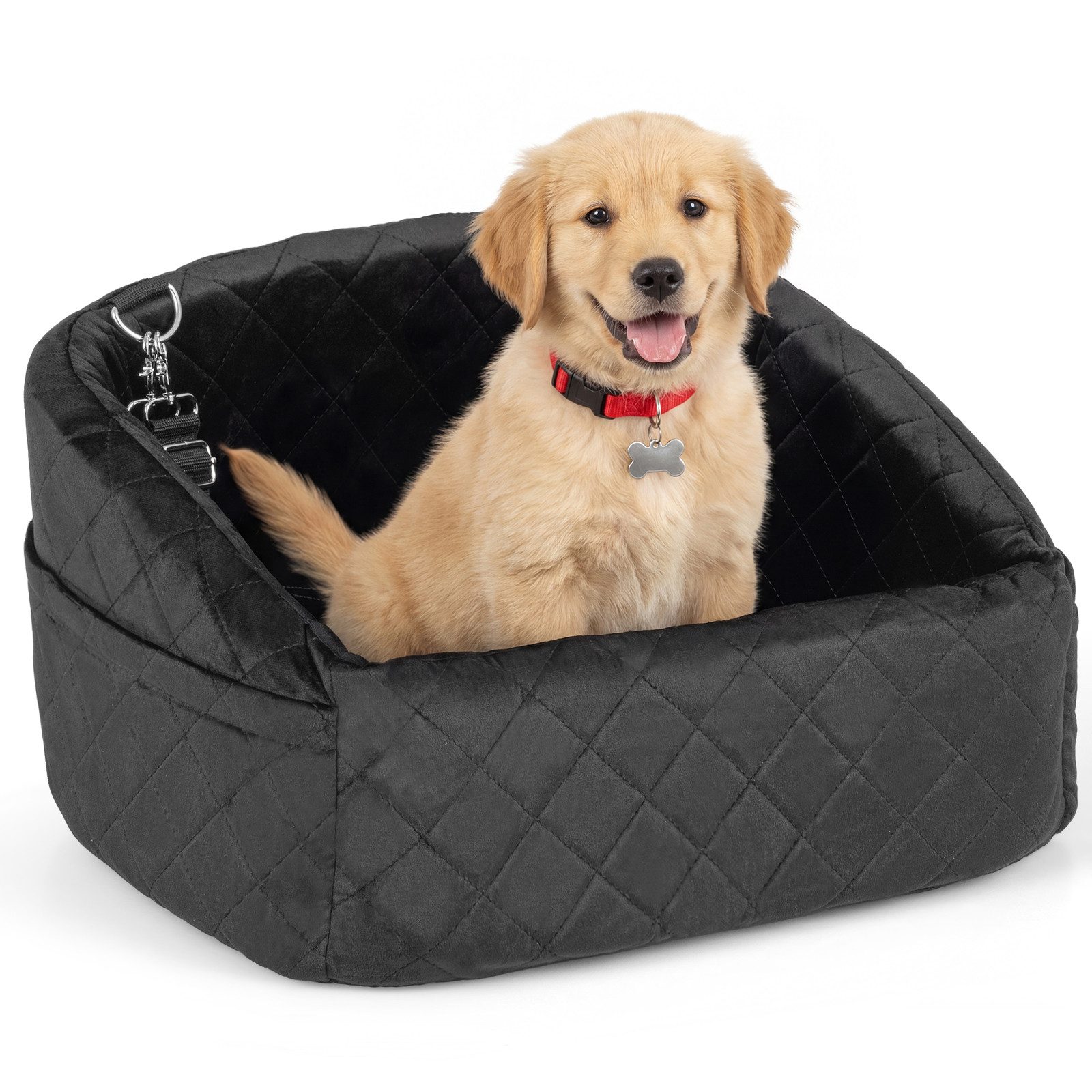 COSTWAY Hunde-Autositz, Hundebett, Hundeautositz mit Sicherheitsgurt, Seitentasche von COSTWAY