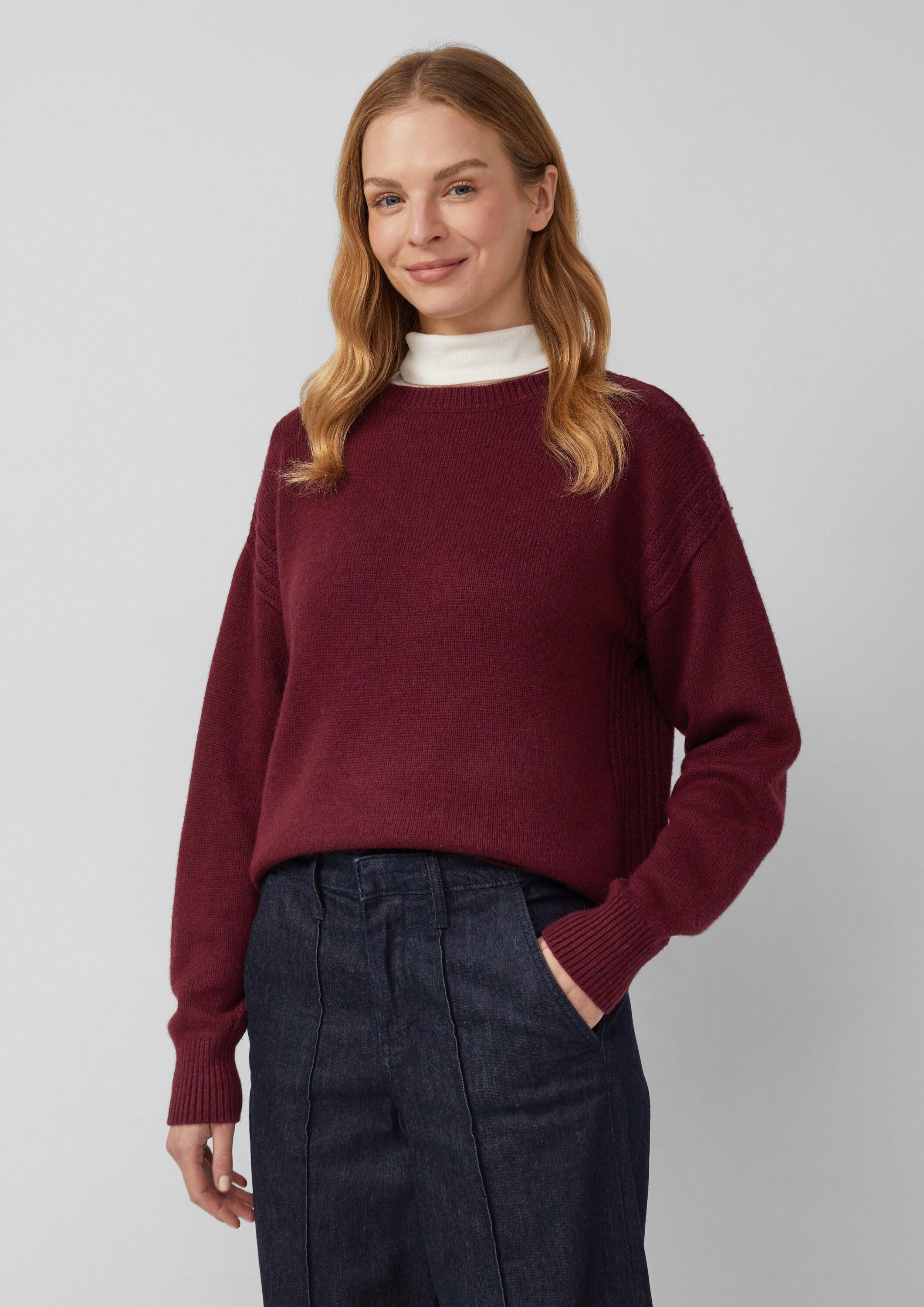s.Oliver Longpullover Strickpullover Verkürzter Strickpullover aus Wollmix mit Ripp-Details
