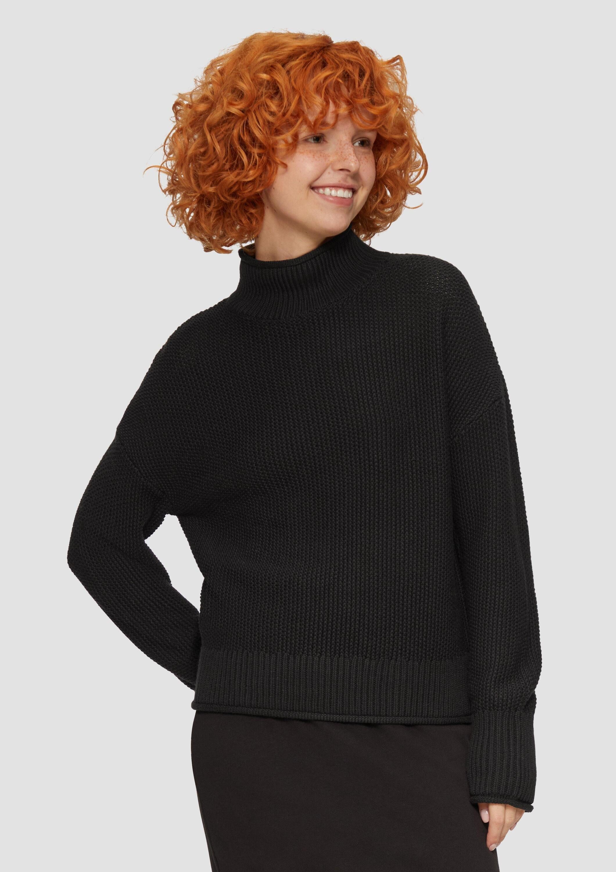 QS Longpullover Strickpullover Loose Fit Strickpullover mit Stehkragen aus günstig online kaufen