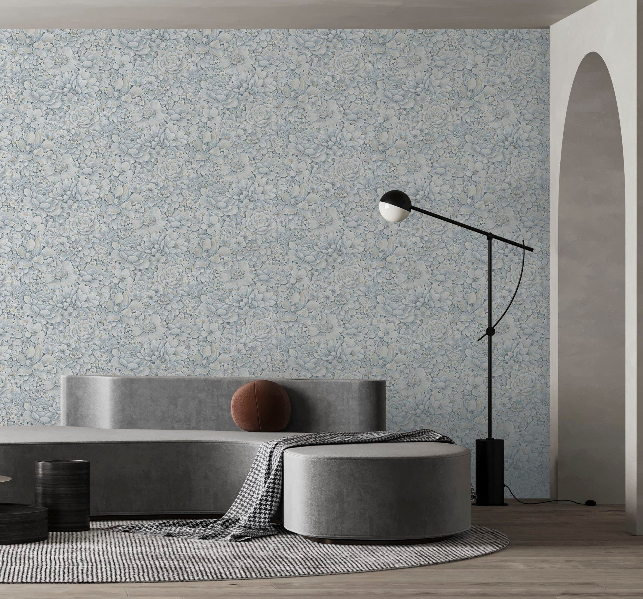 Marburg Vliestapete Blattmotiv blau Flower, Küche geprägt, Wohnzimmer moderne Schlafzimmer Vliestapete matt, für
