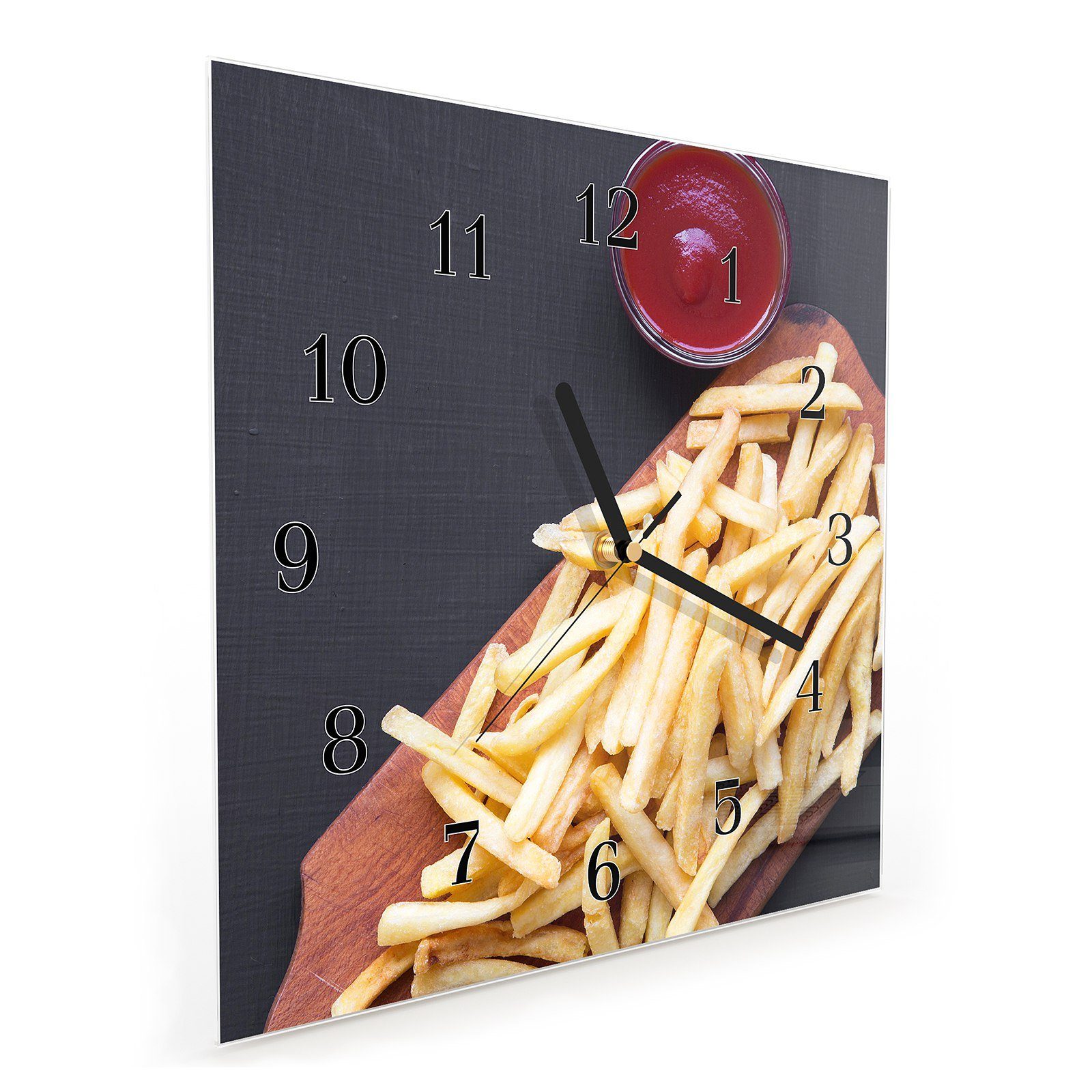 Wanduhr Wanduhr 30 Ketchup Motiv mit Glasuhr Pommes x Wandkunst cm 30 und Größe Primedeco