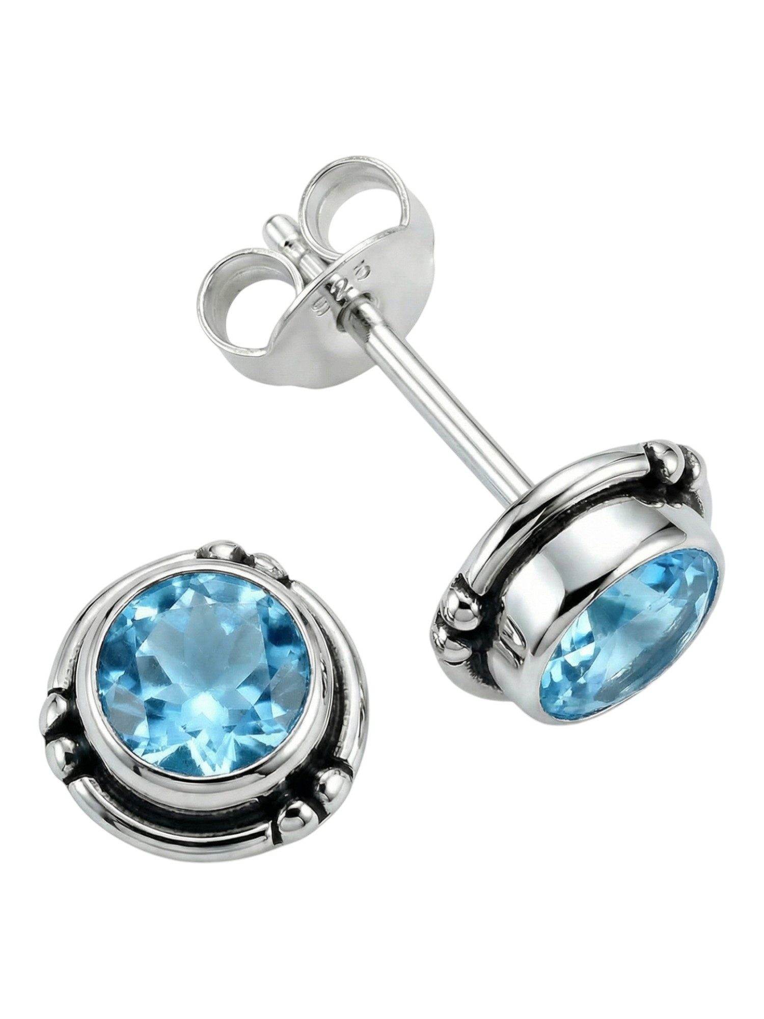 mantraroma Paar Ohrstecker LITANG aus 925 Silber mit blau Topas (Paar, Paar Ohrringe mit Schmuckbeutel), 925 Sterling Silber Ohrringe für Damen