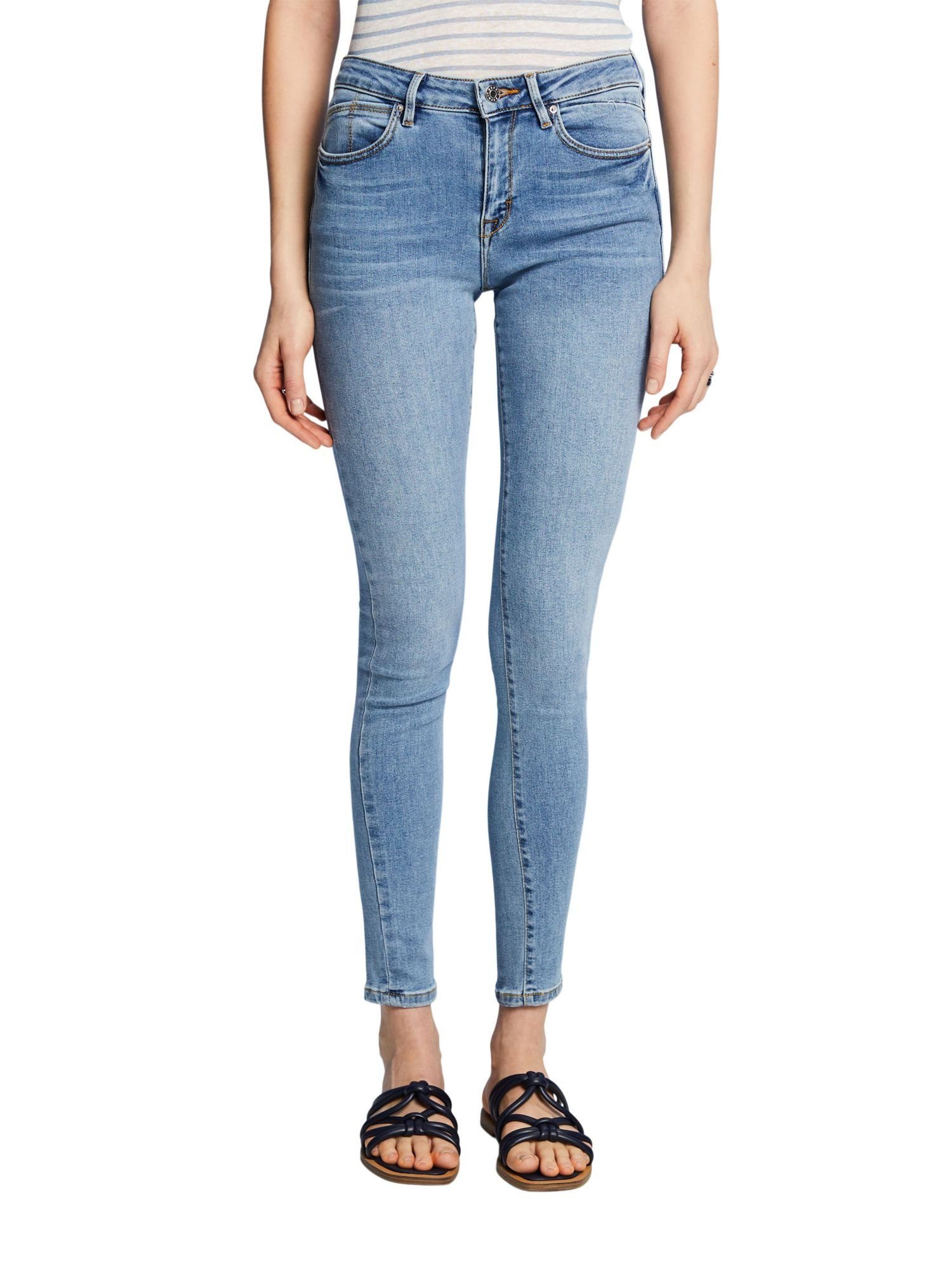 Jeans Esprit Skinny-fit-Jeans Washed mit Bio-Baumwolle LIGHT BLUE WASHED