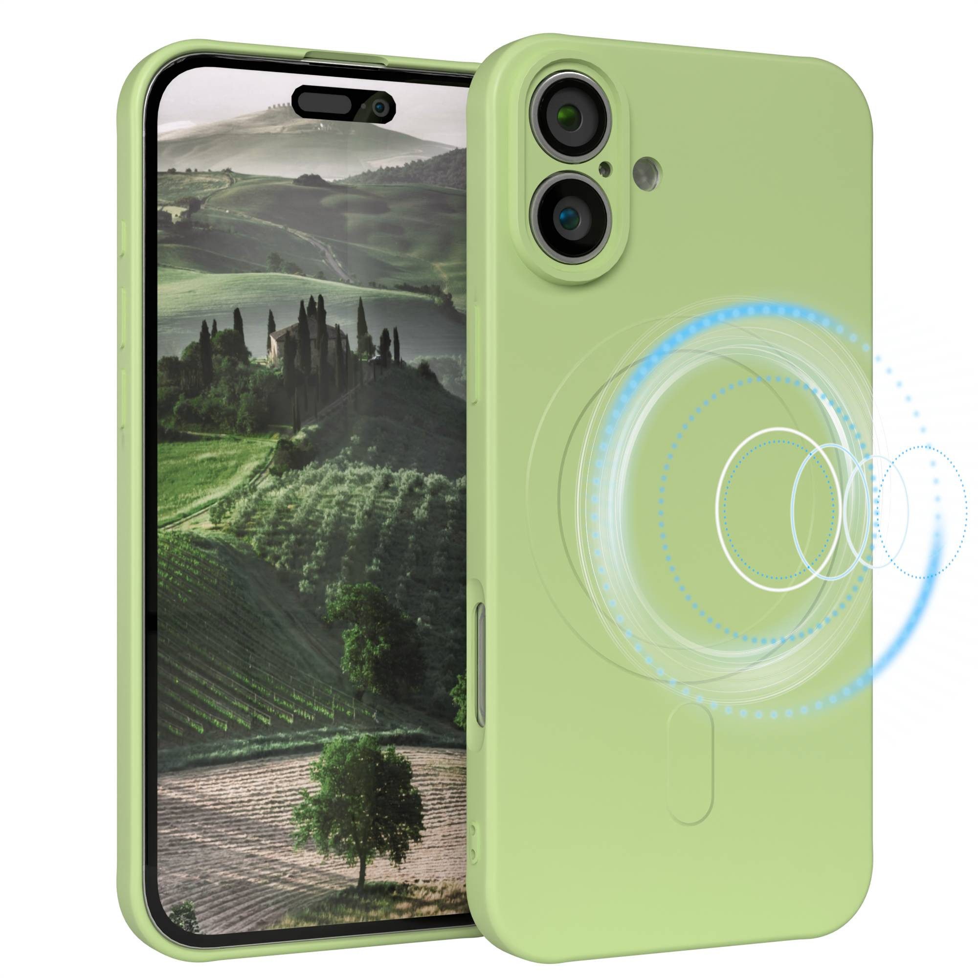 EAZY CASE Handyhülle für Apple iPhone 16 Plus Hülle Silikon 6,7 Zoll, Schutzhülle MagSafe kompatibel Anti-Slip Oberfläche kratzfest Grün