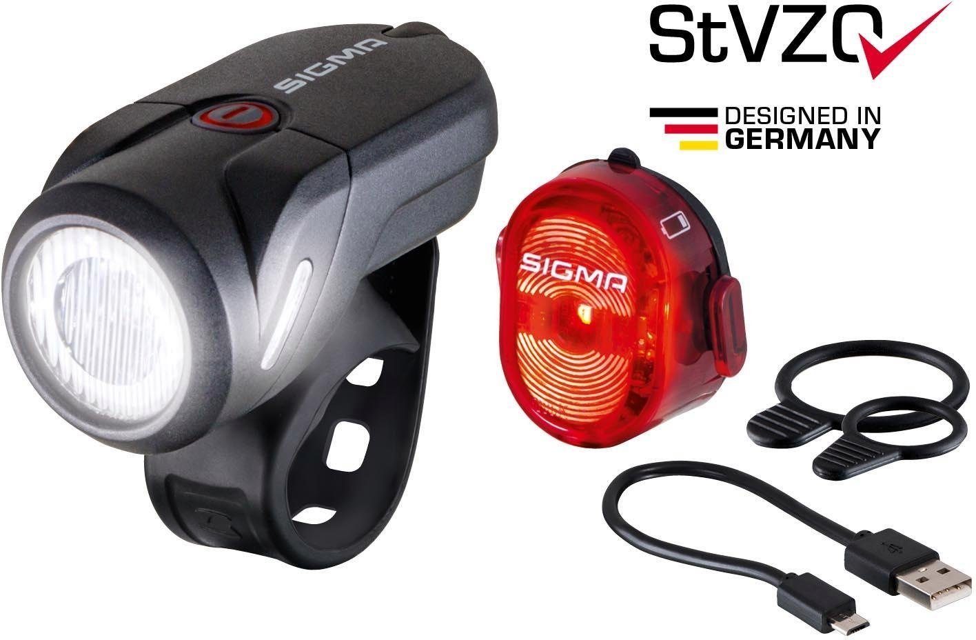 SIGMA SPORT Fahrradbeleuchtung AURA 35 USB / NUGGET II K-Set