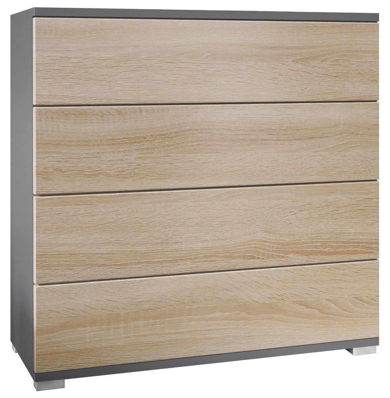 Vladon Kommode Pavos V3 (Sideboard, mit 4 Schubladen), Anthrazit matt/Eiche sägerau (76 x 76 x 35 cm)