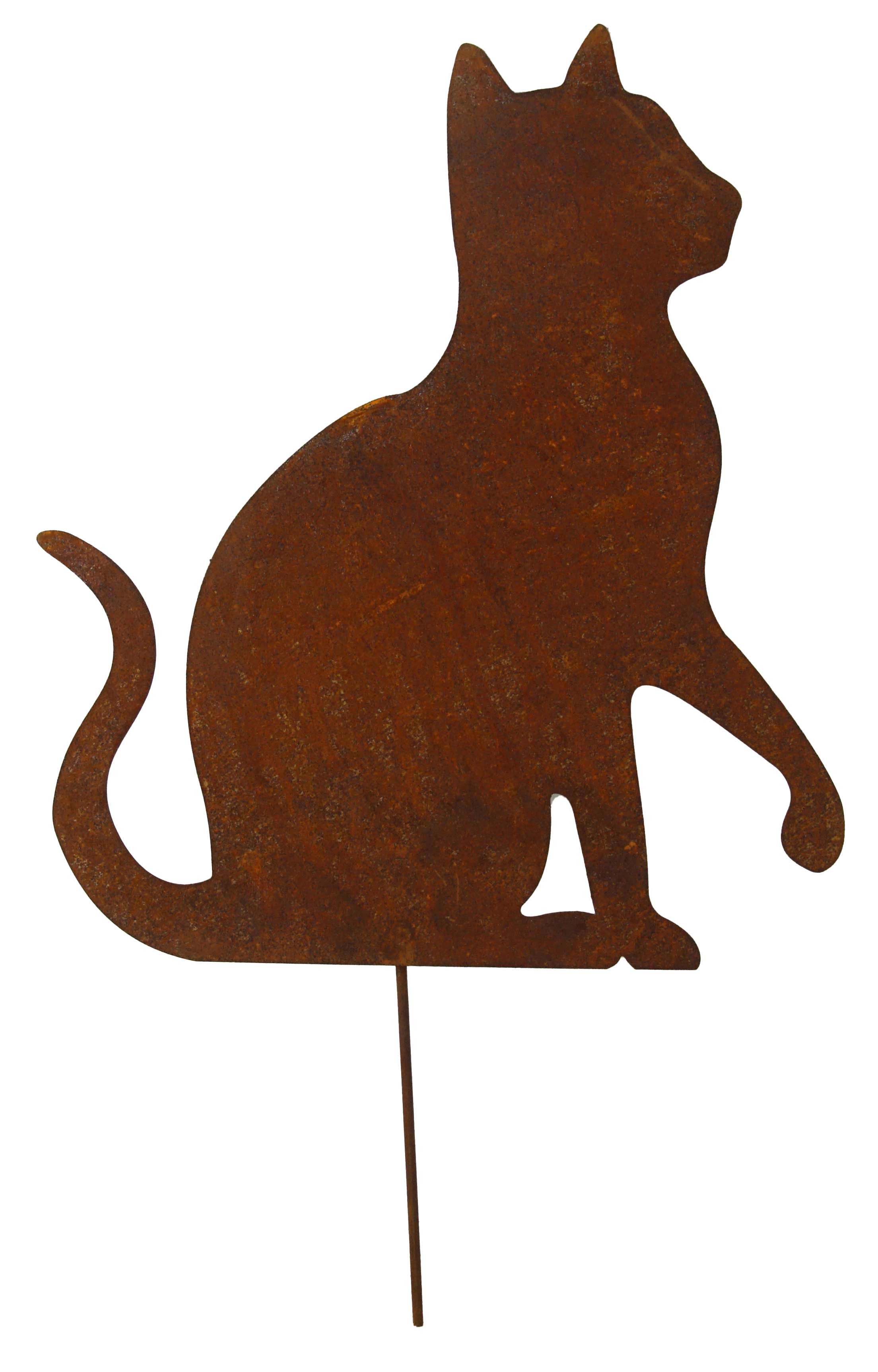 Lünemann Gartenstecker Beetstecker Katze – sitzend mit erhobener Pfote, Rostoptik Beetstecker