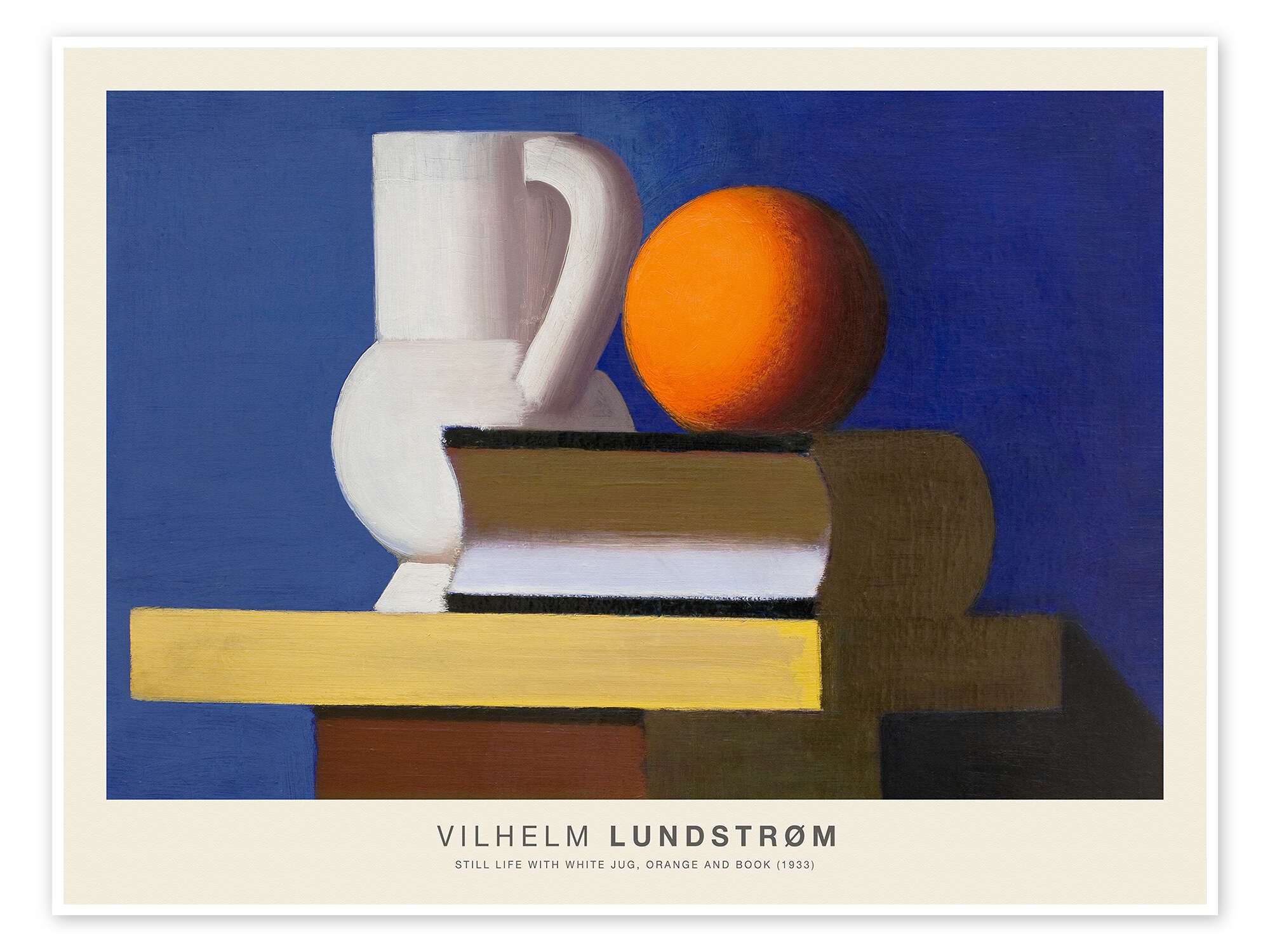 Posterlounge Wandbild Stillleben mit weißem Krug, Orange und Buch, 1933, Vilhelm Lundstrøm, erhältlich als Poster, Leinwandbild, Wandsticker oder Acrylglasbild