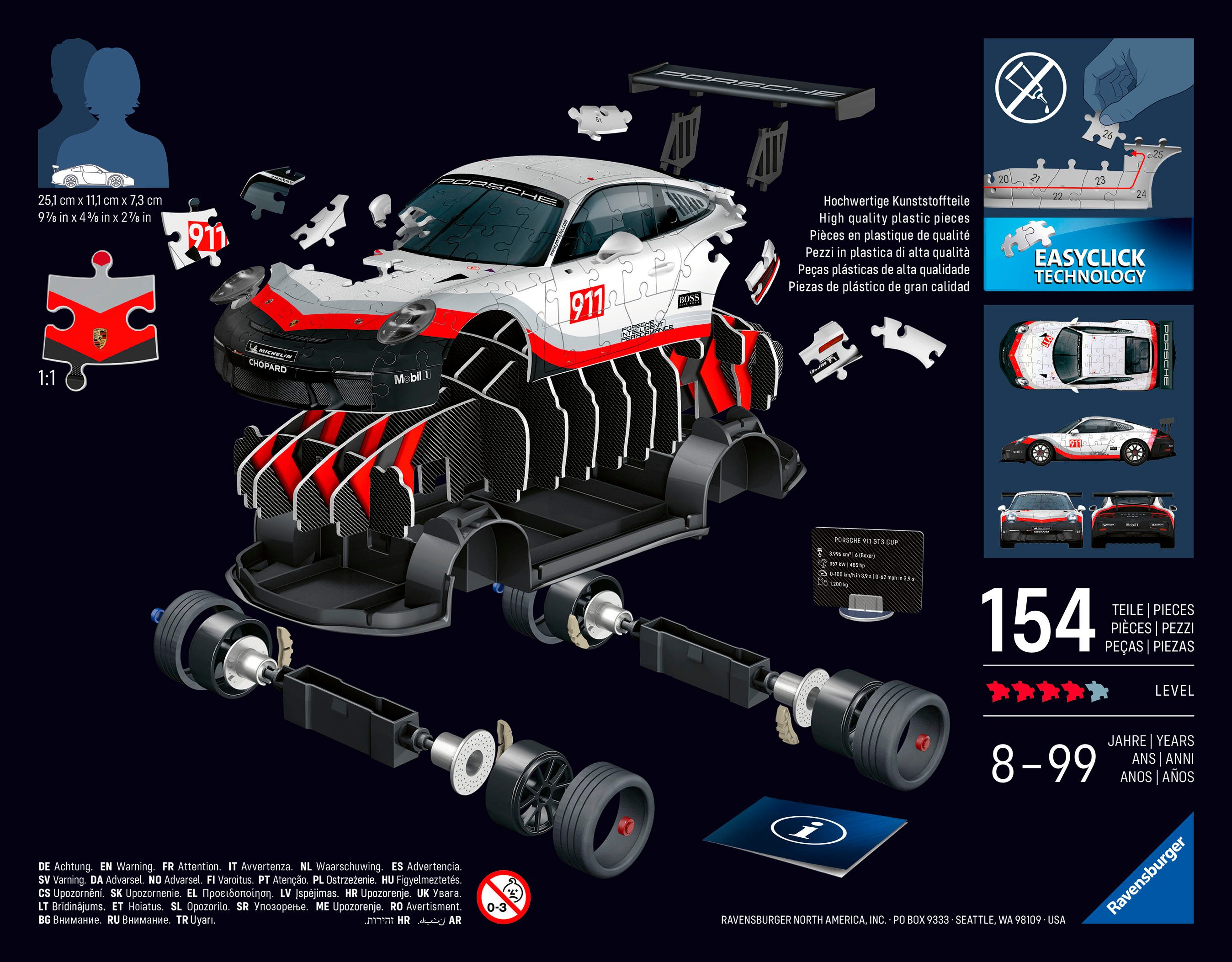 Ravensburger 3D-Puzzle Iconics: Porsche 911 GT3 Cup, 108 Puzzleteile, Made günstig online kaufen